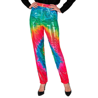 "PARTY FASHION HOSE" (Paillettenhose in Tie-Dye Muster) – Vorderansicht