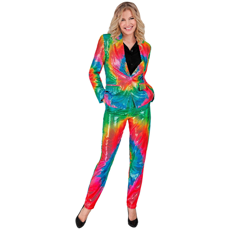 "PARTY FASHION HOSE" (Paillettenhose in Tie-Dye Muster) – Detailansicht