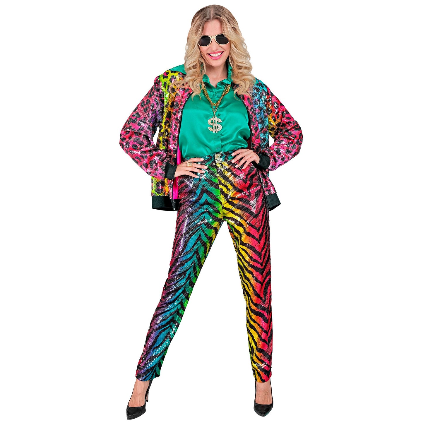 "PARTY FASHION HOSE" (Paillettenhose in Tigermuster Regenbogen) – Ansicht 3