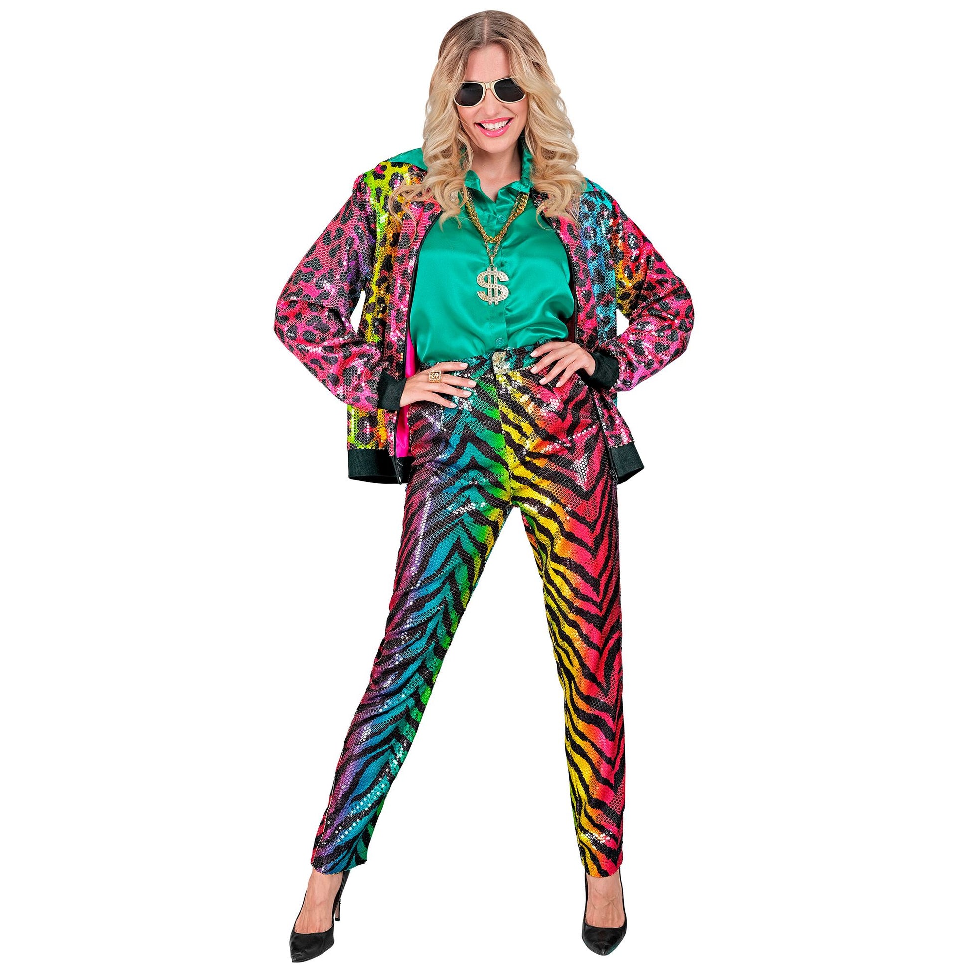 "PARTY FASHION HOSE" (Paillettenhose in Tigermuster Regenbogen) – Ansicht 3