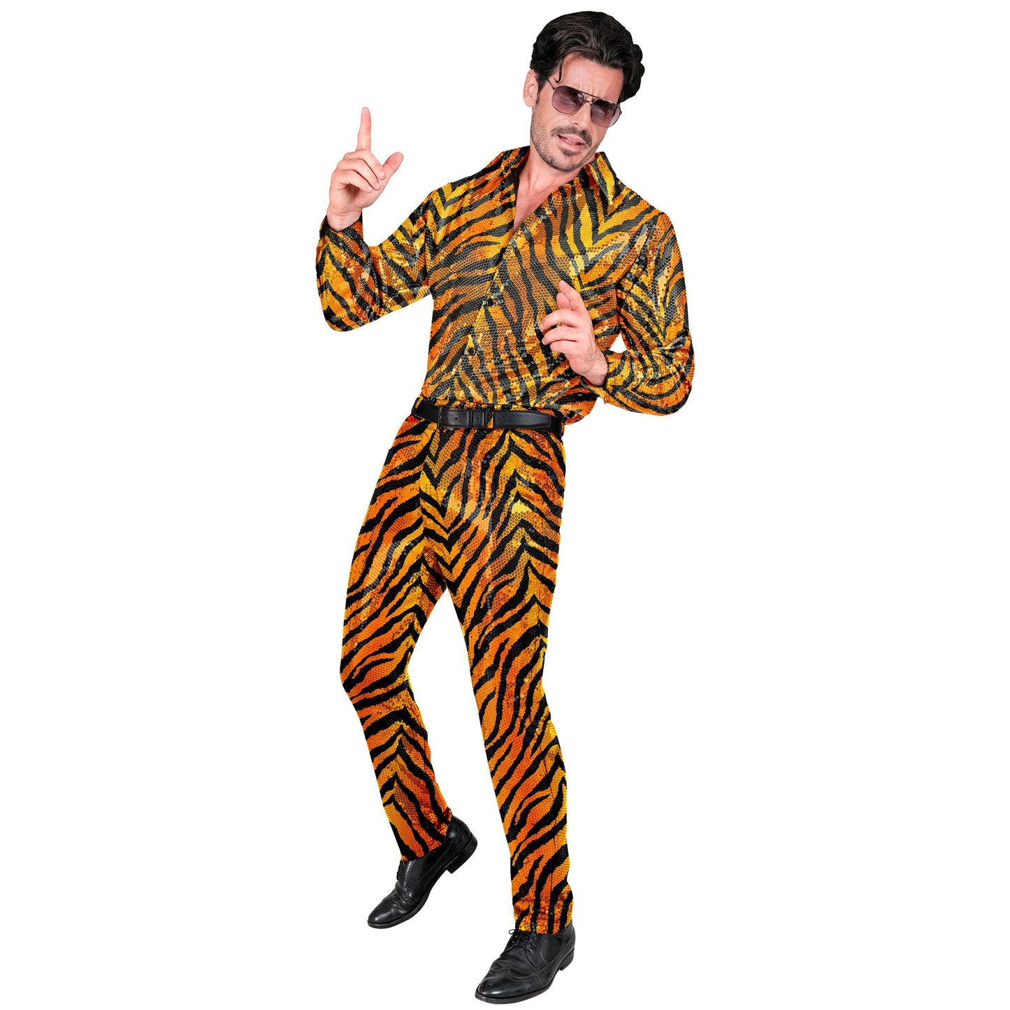 "PARTY FASHION HOSE" (Paillettenhose in Tigermuster) – Detailansicht