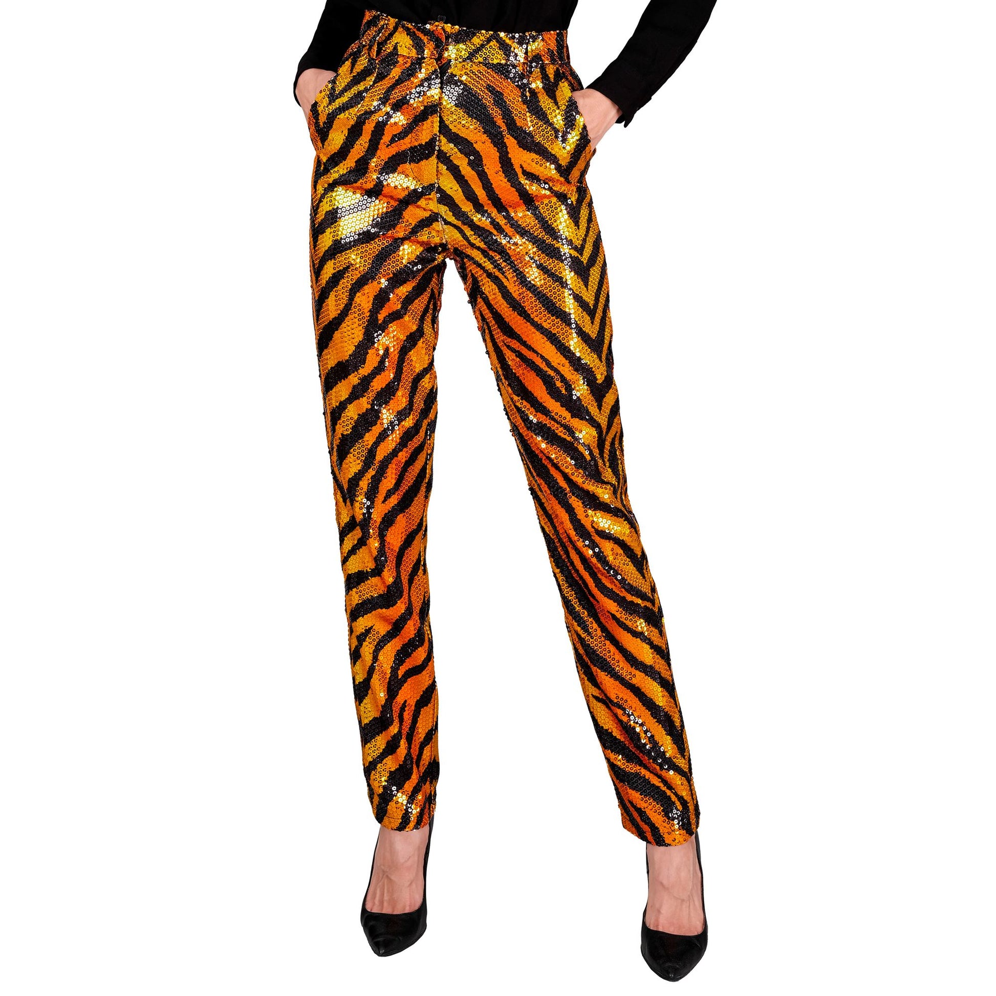 "PARTY FASHION HOSE" (Paillettenhose in Tigermuster) – Vorderansicht