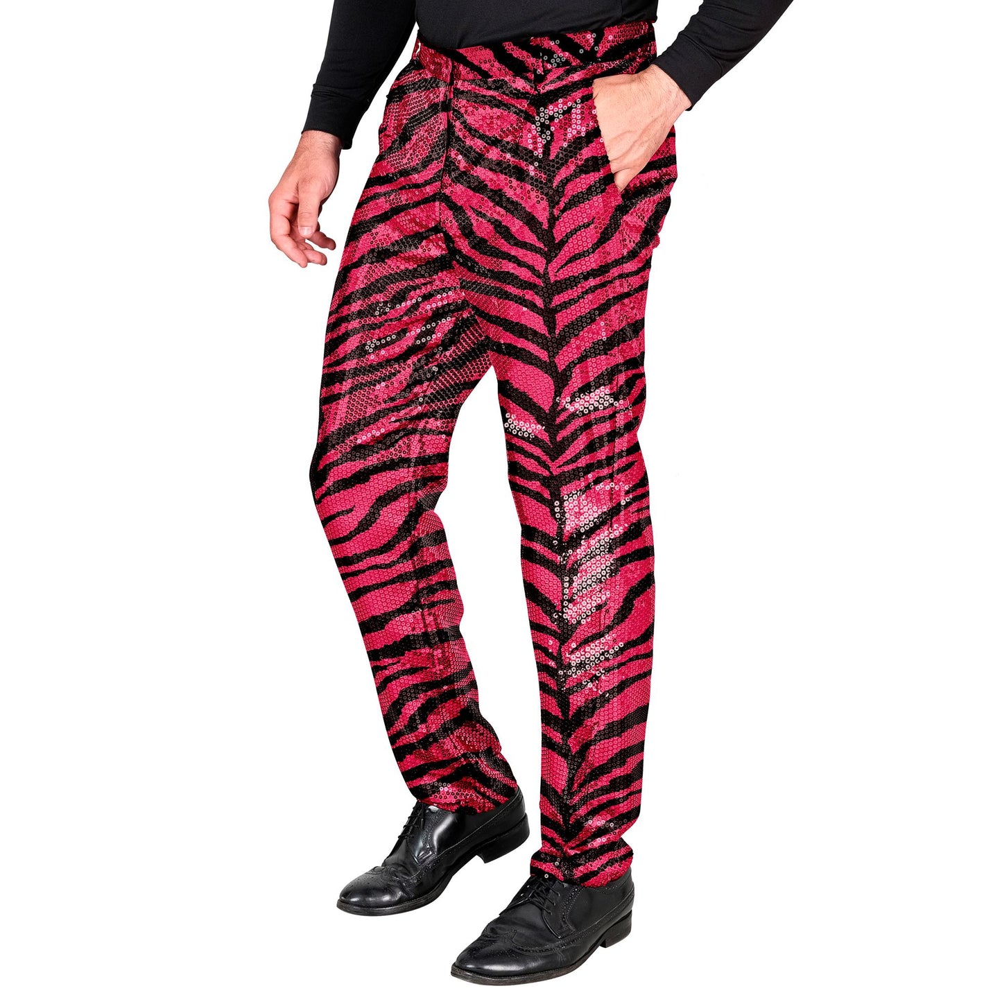 "PARTY FASHION HOSE" (Paillettenhose in Zebramuster pink) – Vorderansicht