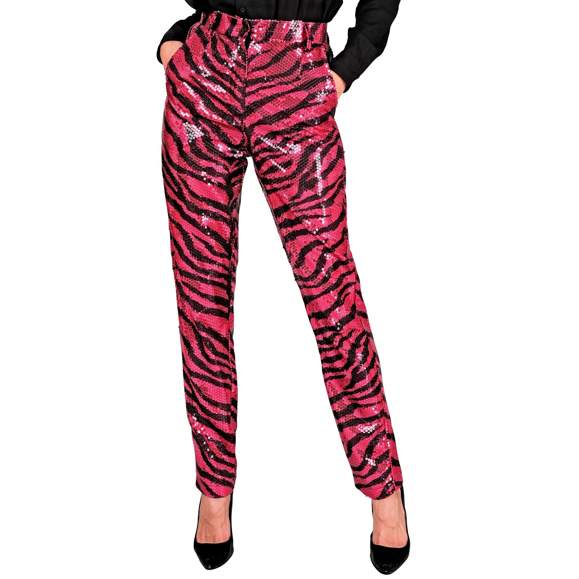 "PARTY FASHION HOSE" (Paillettenhose in Zebramuster pink) – Vorderansicht