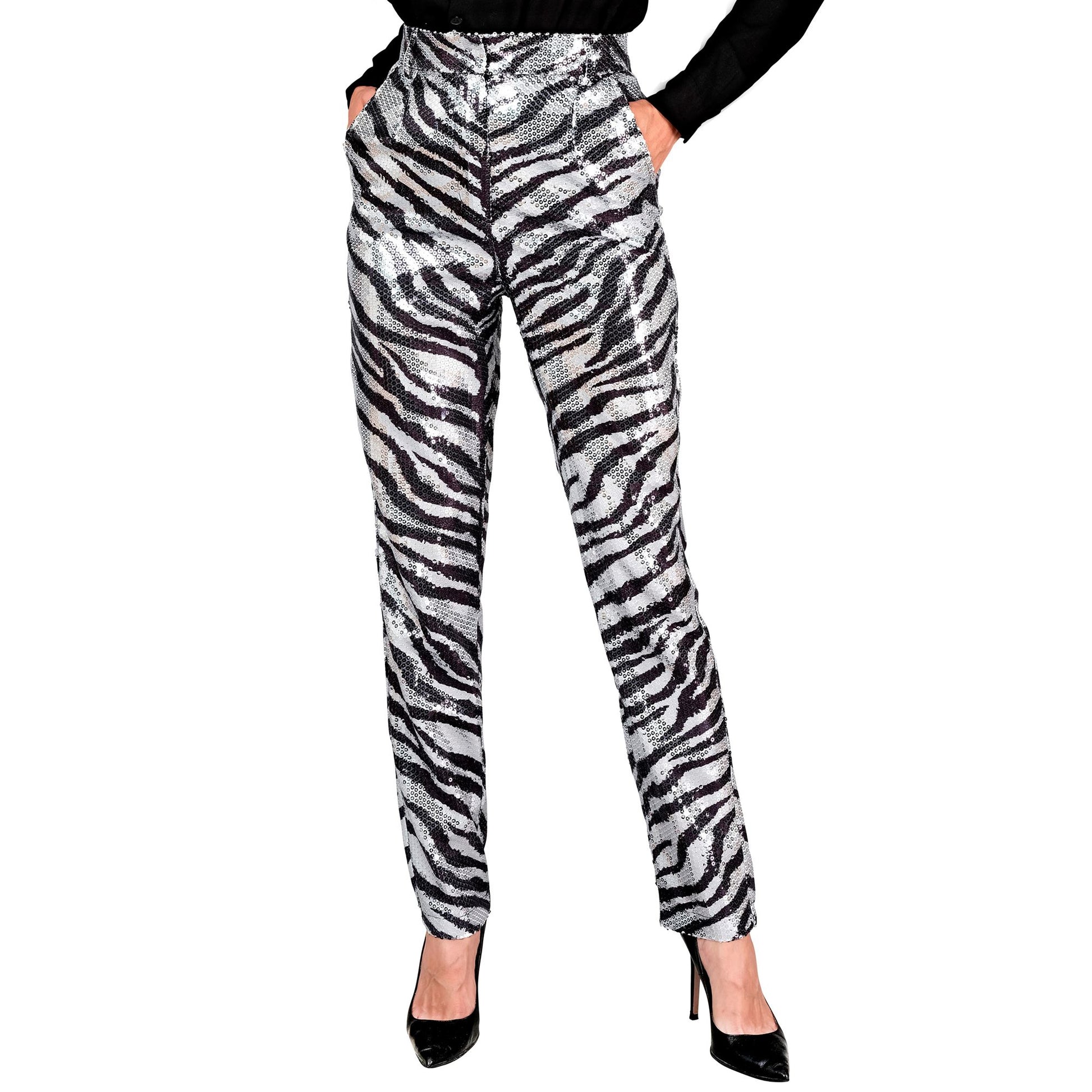"PARTY FASHION HOSE" (Paillettenhose in Zebramuster) – Vorderansicht