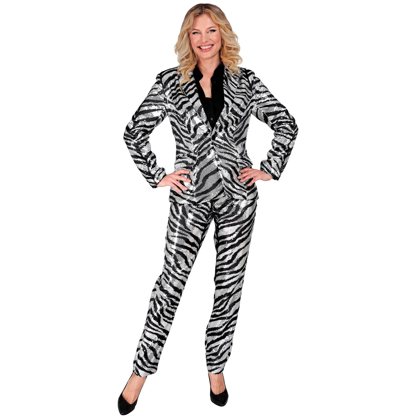 "PARTY FASHION HOSE" (Paillettenhose in Zebramuster) – Detailansicht