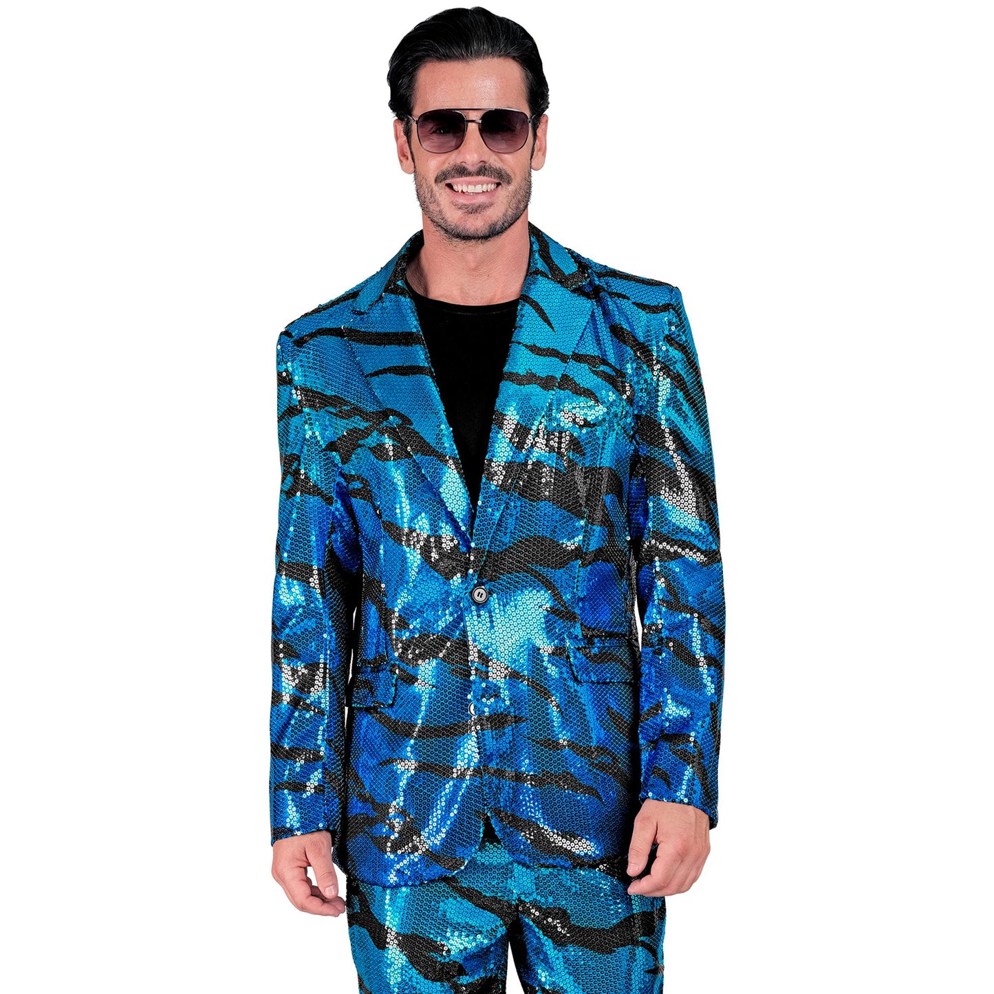"PARTY FASHION JACKETT" (Pailletten Jackett in blue waves Muster) – Ansicht 3