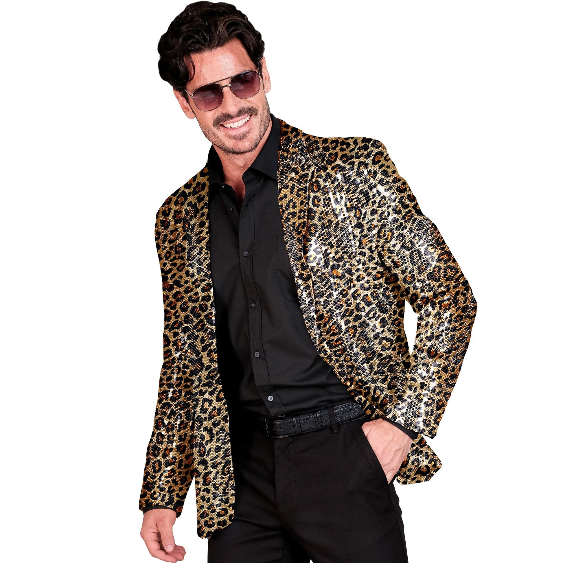 "PARTY FASHION JACKETT" (Pailletten Jackett in Leopardenmuster) – Vorderansicht