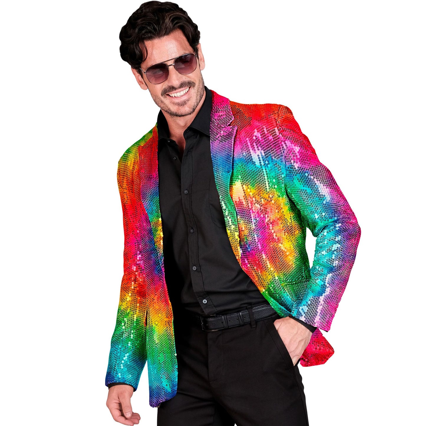 "PARTY FASHION JACKETT" (Pailletten Jackett in Tie-Dye Muster) – Vorderansicht