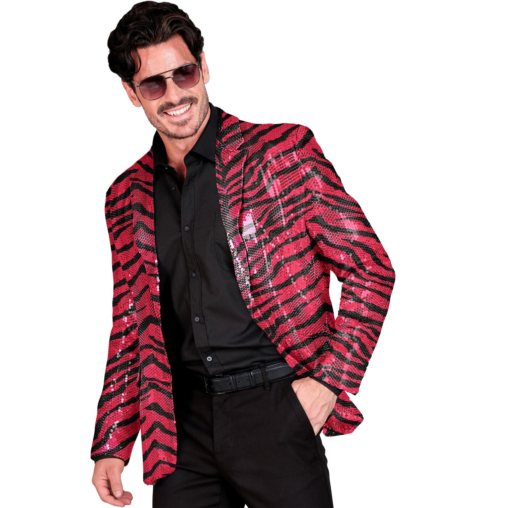 "PARTY FASHION JACKETT" (Pailletten Jackett in Zebramuster pink) – Vorderansicht