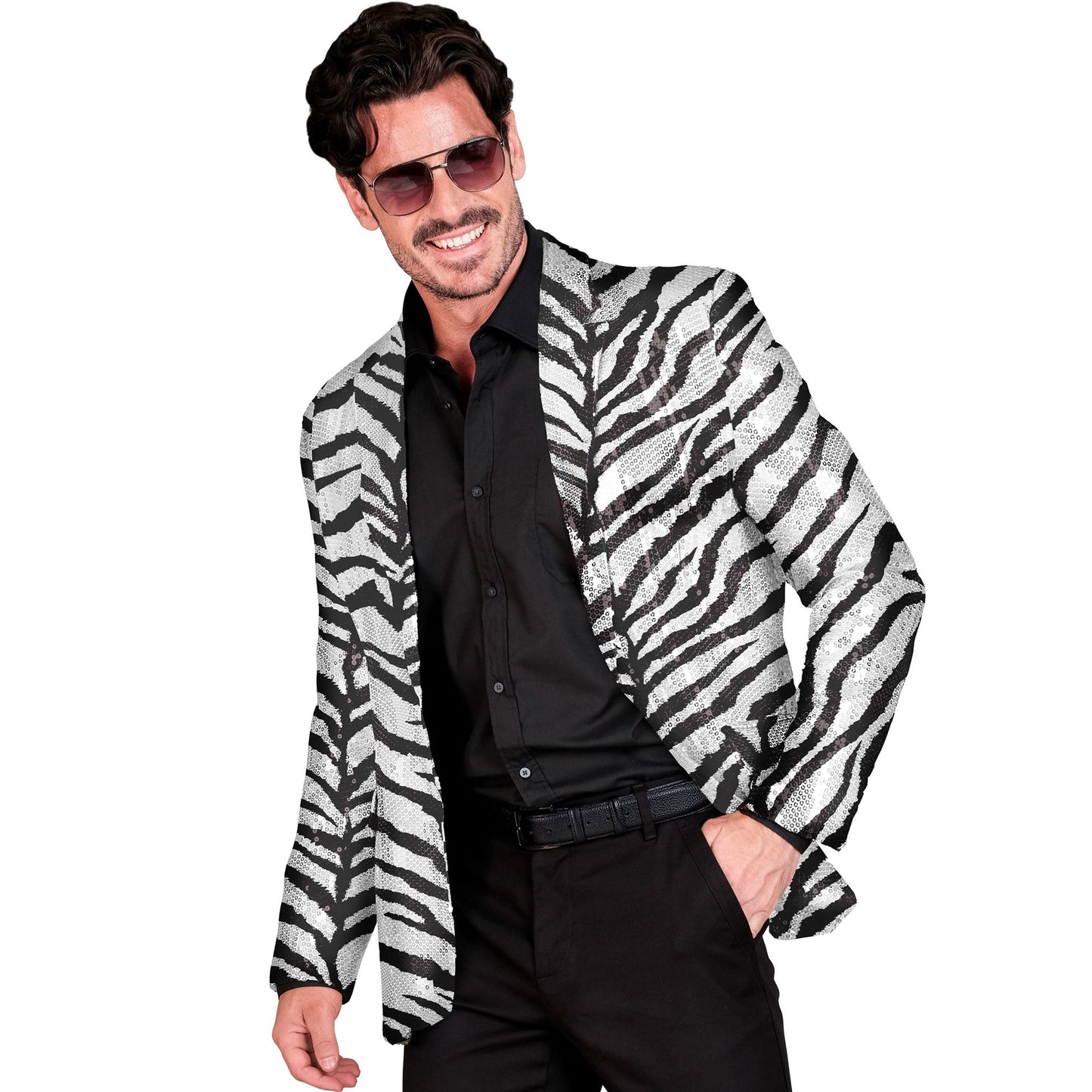 "PARTY FASHION JACKETT" (Pailletten Jackett in Zebramuster) – Vorderansicht