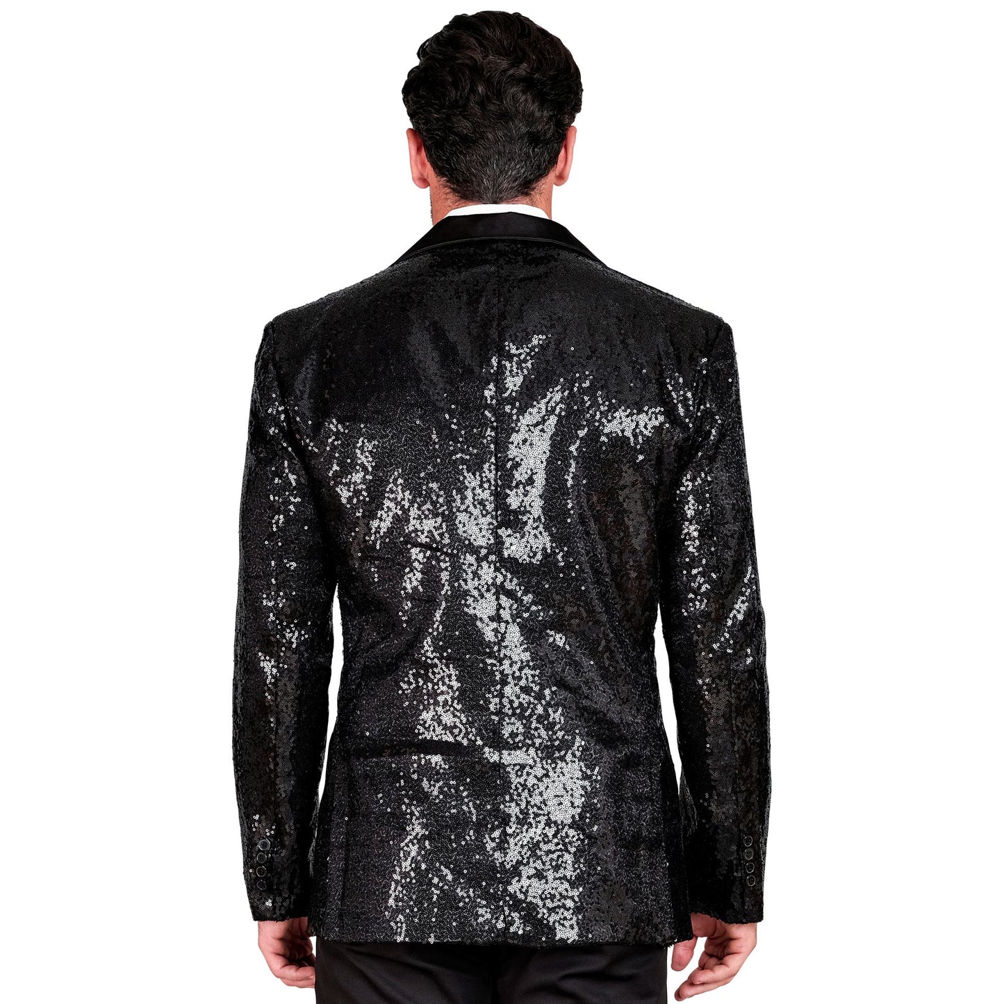 "PARTY FASHION JACKETT" (Pailletten Jackett mit Satinkragen und -taschen schwarz) – Ansicht 4