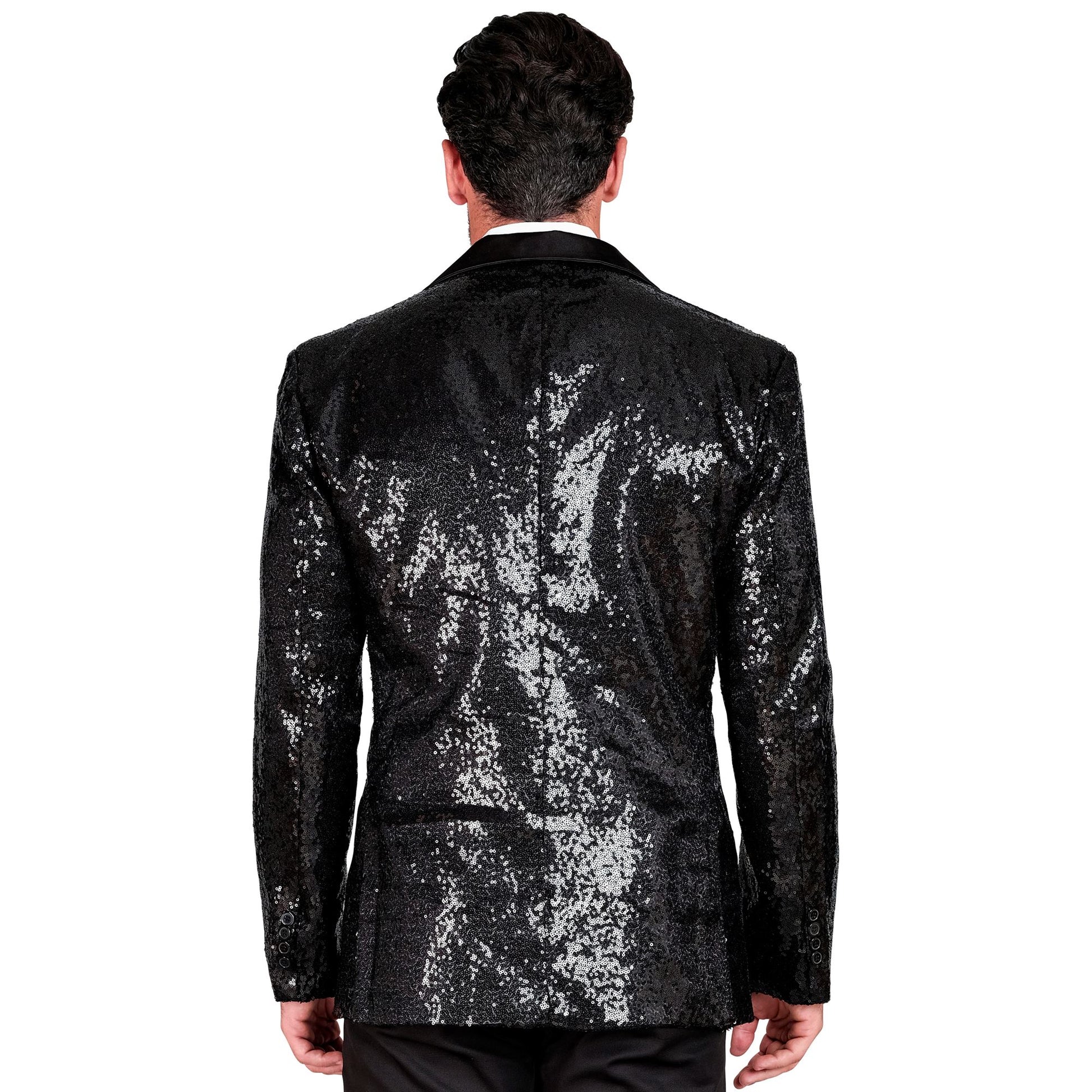 "PARTY FASHION JACKETT" (Pailletten Jackett mit Satinkragen und -taschen schwarz) – Ansicht 4
