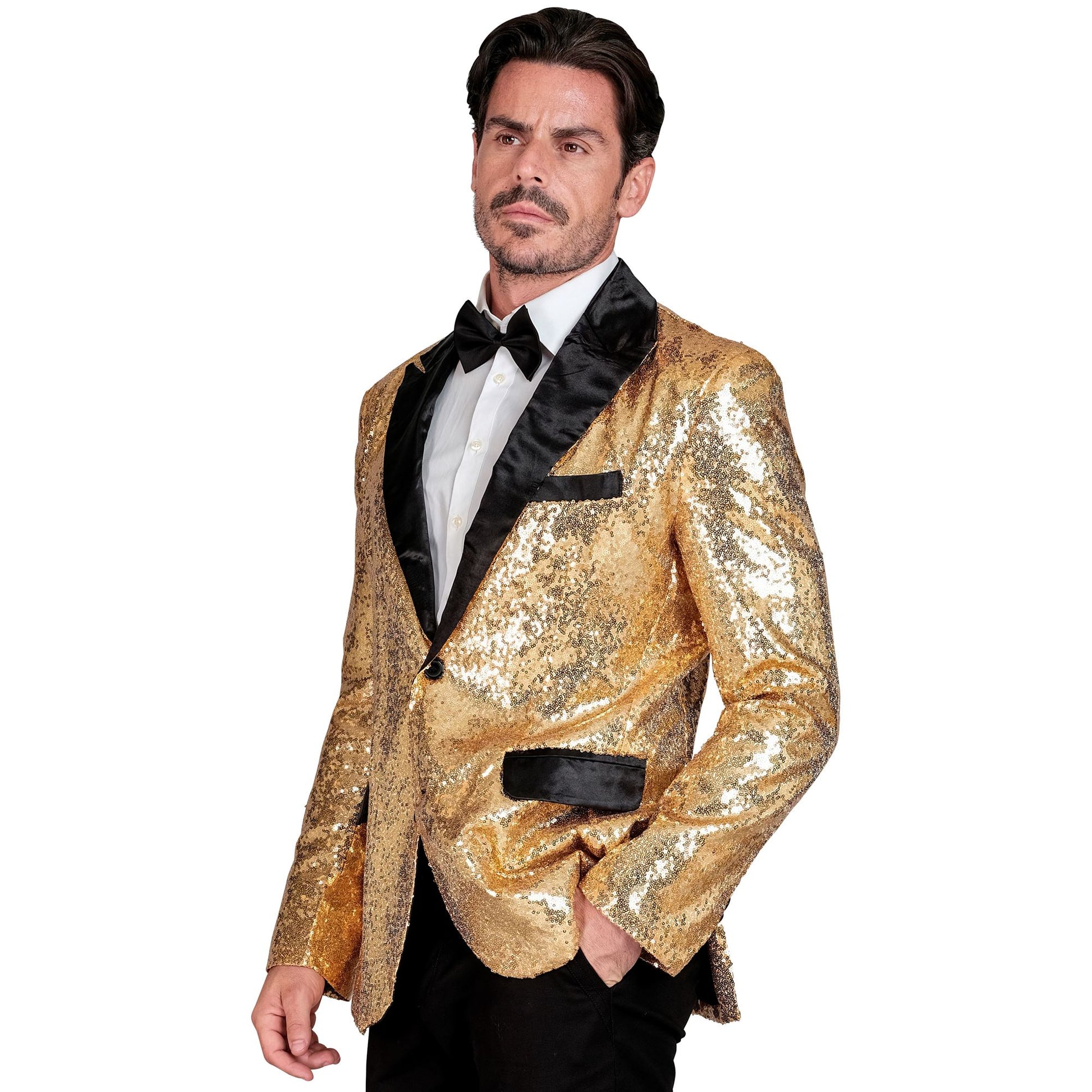 "PARTY FASHION JACKETT" (Pailletten Jackett mit Satinkragen und -taschen gold) – Ansicht 3