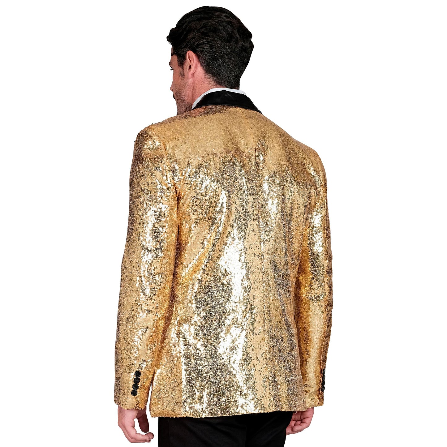 "PARTY FASHION JACKETT" (Pailletten Jackett mit Satinkragen und -taschen gold) – Ansicht 4