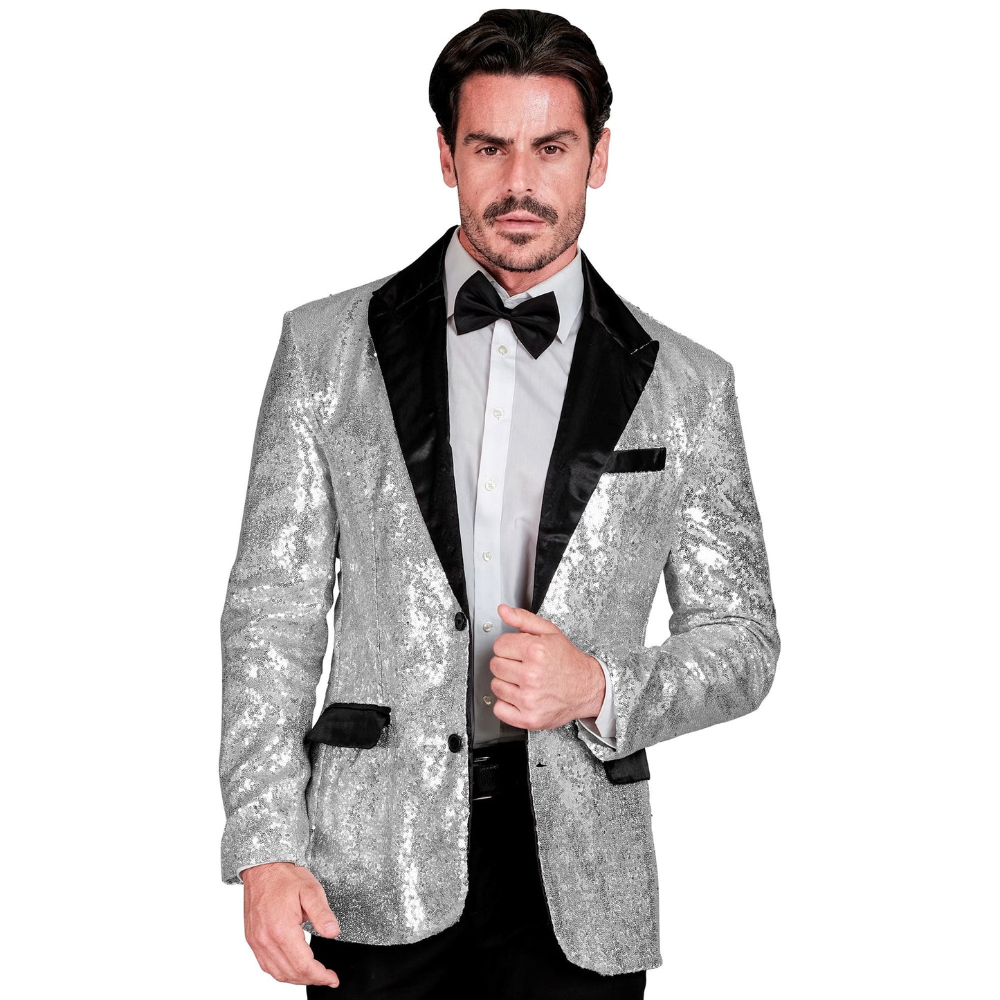 "PARTY FASHION JACKETT" (Pailletten Jackett mit Satinkragen und -taschen silber) – Ansicht 3