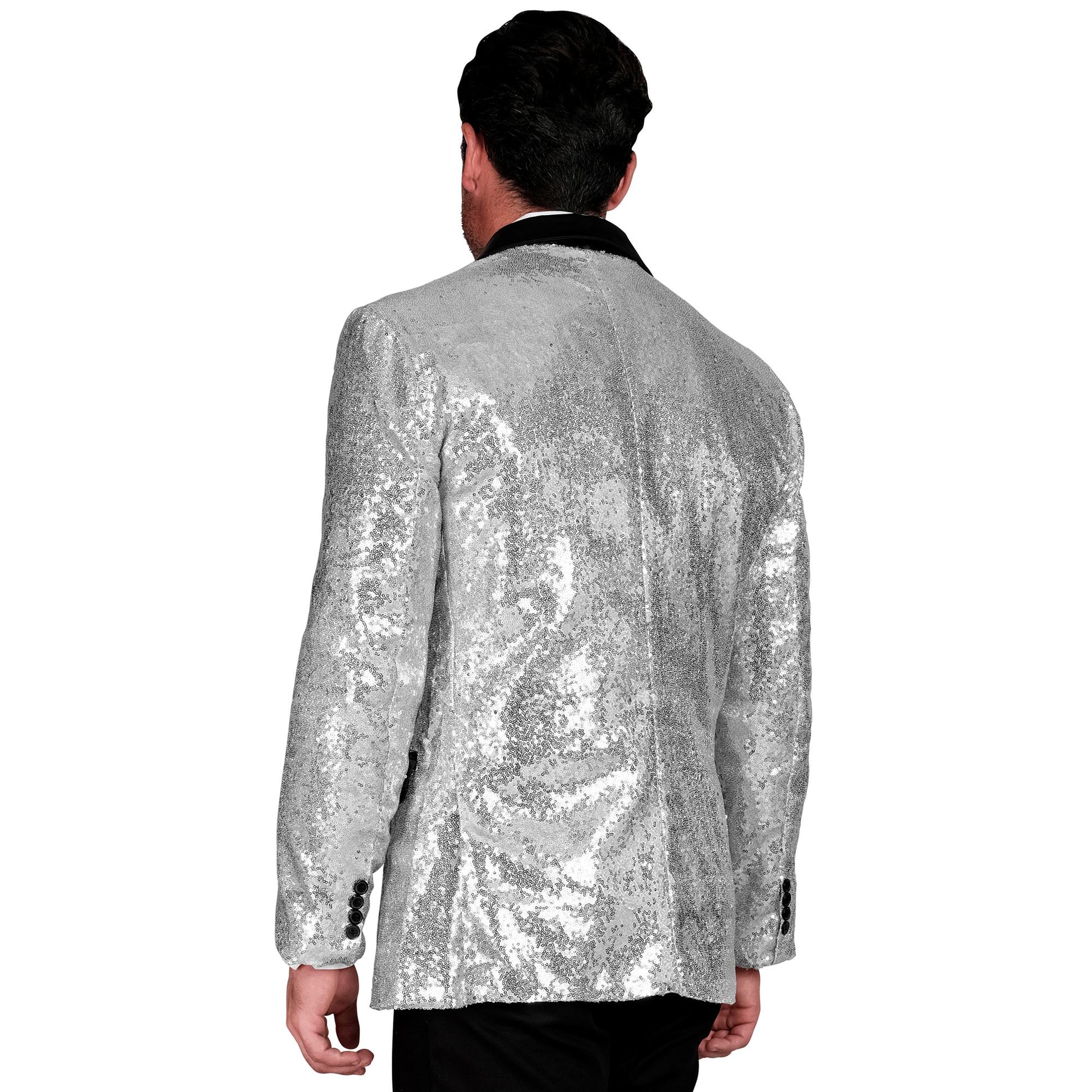 "PARTY FASHION JACKETT" (Pailletten Jackett mit Satinkragen und -taschen silber) – Ansicht 4