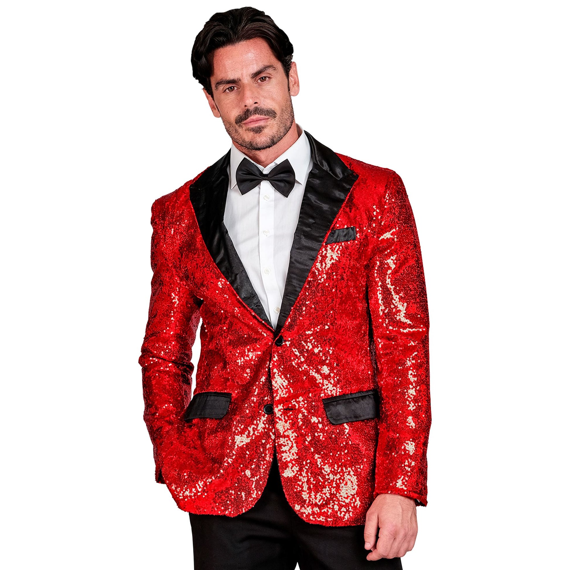"PARTY FASHION JACKETT" (Pailletten Jackett mit Satinkragen und -taschen rot) – Ansicht 3