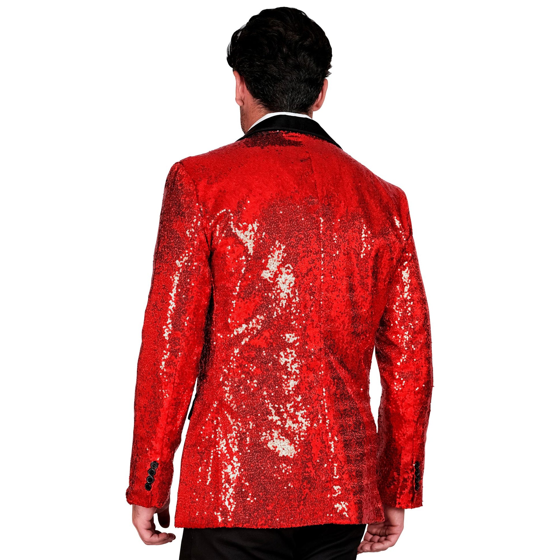 "PARTY FASHION JACKETT" (Pailletten Jackett mit Satinkragen und -taschen rot) – Ansicht 4