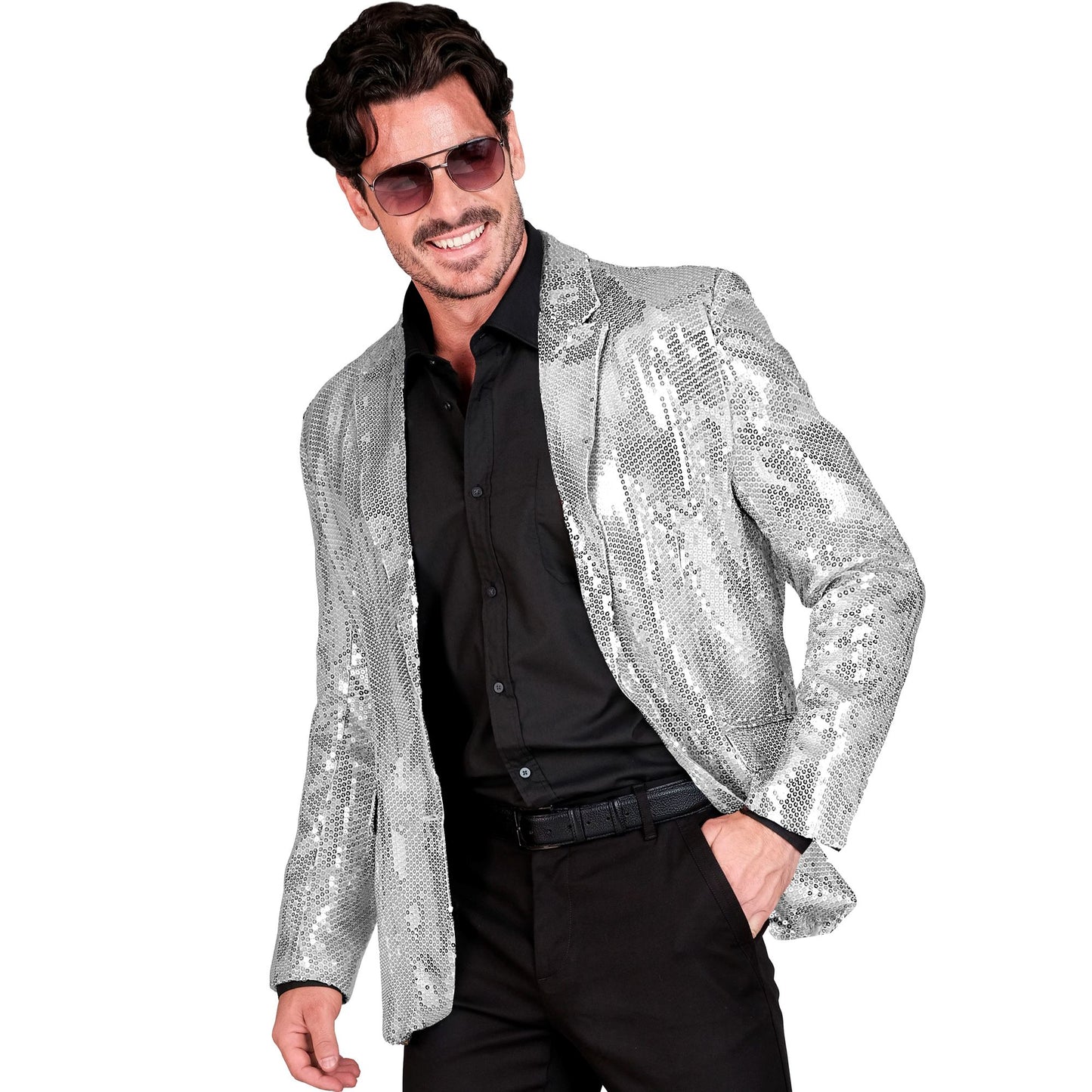 "PARTY FASHION JACKETT" (Pailletten Jackett silber) – Vorderansicht