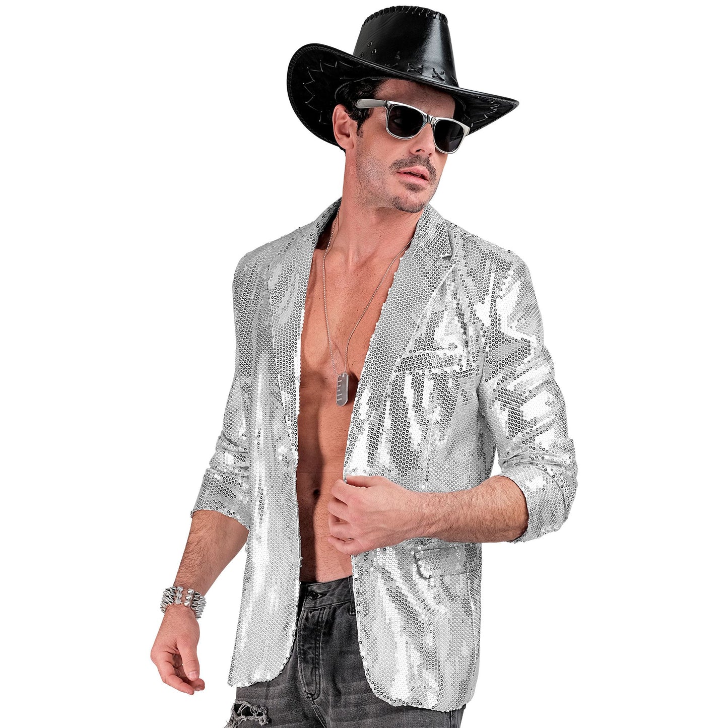 "PARTY FASHION JACKETT" (Pailletten Jackett silber) – Detailansicht