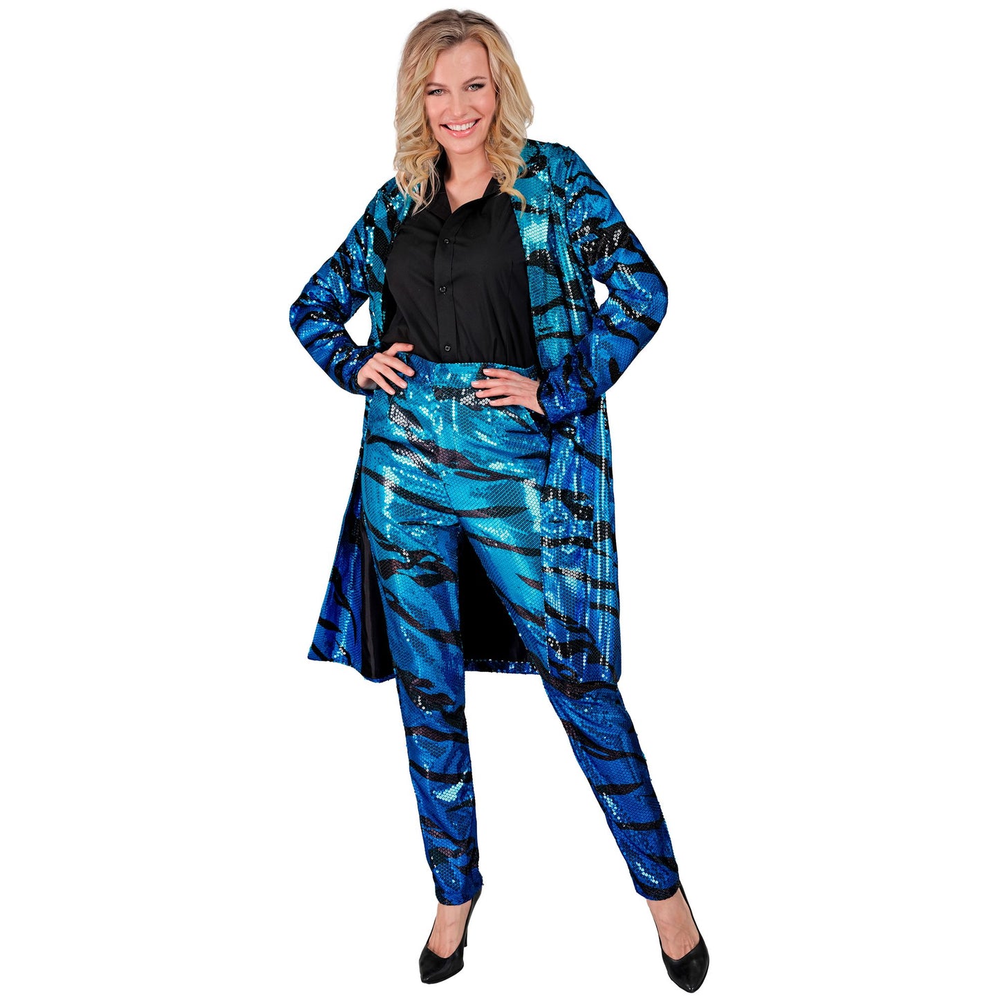 "PARTY FASHION MANTEL" (Paillettenmantel in blue waves Muster) – Ansicht 3