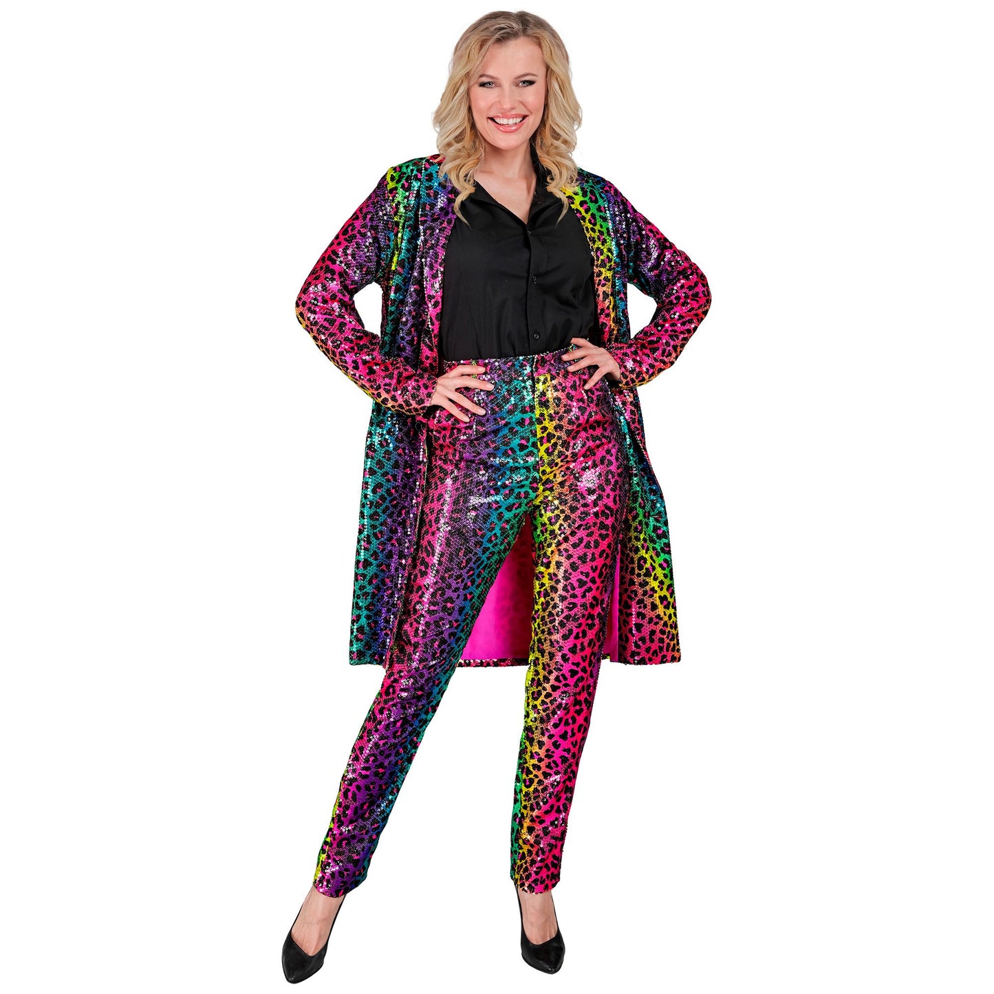 "PARTY FASHION MANTEL" (Paillettenmantel in Leopardenmuster Regenbogen) – Ansicht 3