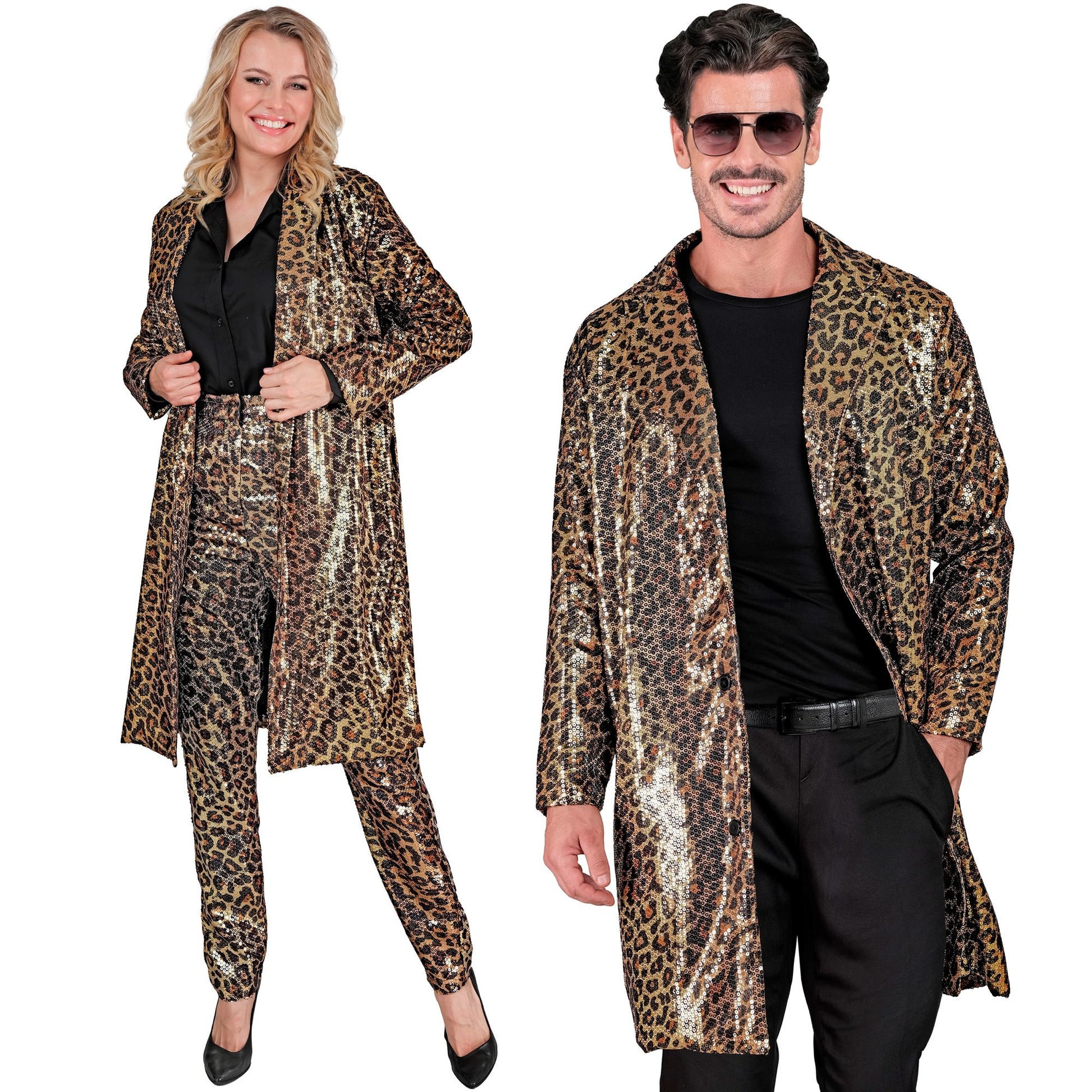 "PARTY FASHION MANTEL" (Paillettenmantel in Leopardenmuster) – Vorderansicht