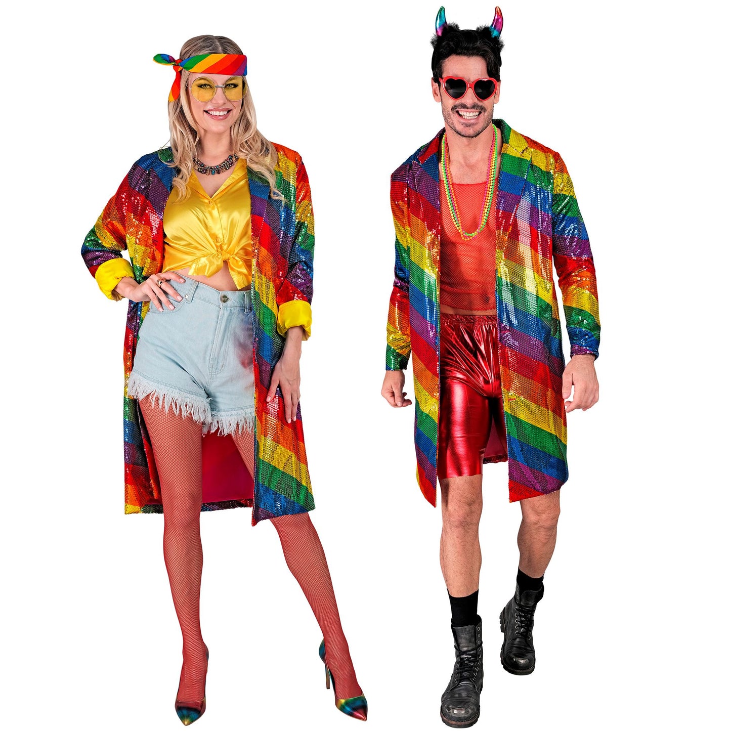 "PARTY FASHION MANTEL" (Paillettenmantel in Regenbogen Muster) – Detailansicht