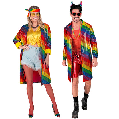 "PARTY FASHION MANTEL" (Paillettenmantel in Regenbogen Muster) – Detailansicht