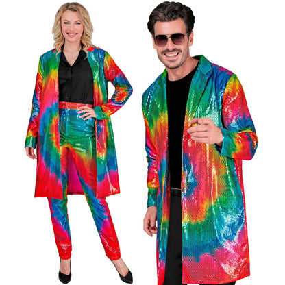 "PARTY FASHION MANTEL" (Paillettenmantel in Tie-Dye Muster) – Vorderansicht