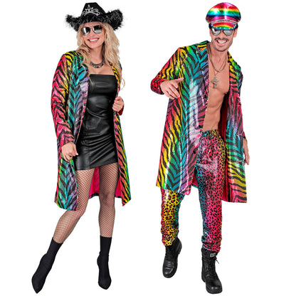"PARTY FASHION MANTEL" (Paillettenmantel in Tigermuster Regenbogen) – Detailansicht