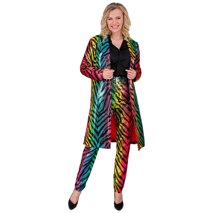 "PARTY FASHION MANTEL" (Paillettenmantel in Tigermuster Regenbogen) – Ansicht 3