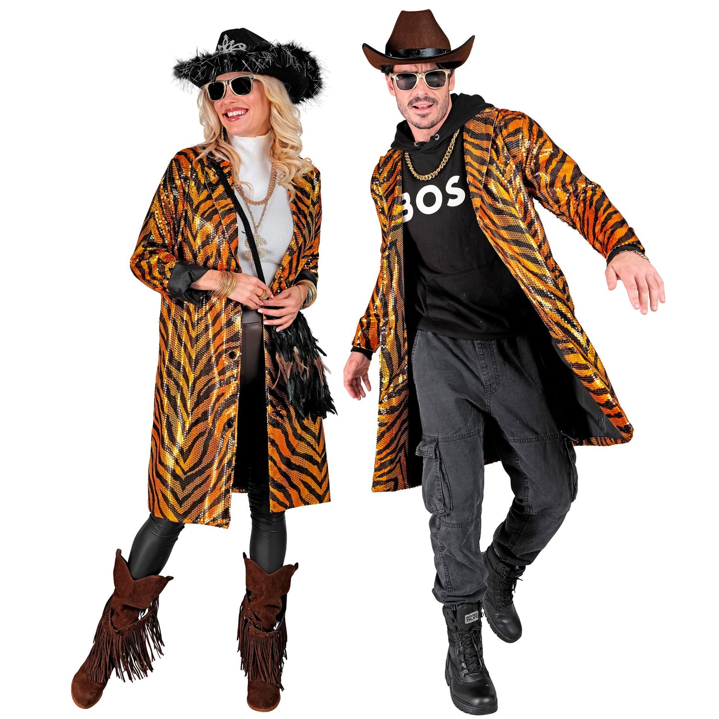 "PARTY FASHION MANTEL" (Paillettenmantel in Tigermuster) – Detailansicht