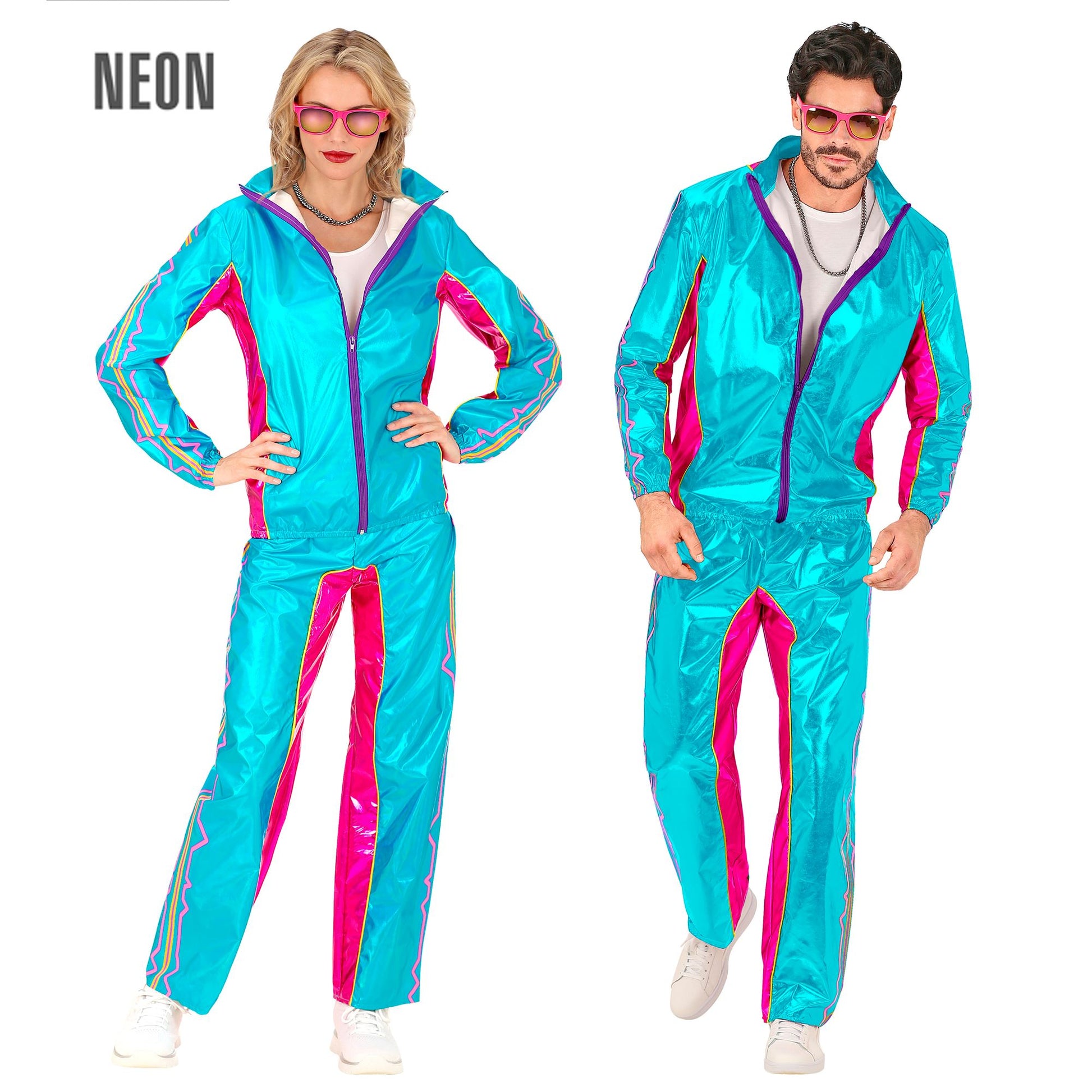 "PARTY FASHION TRAININGSANZUG DANCE MUSIC IN BLAU METALLIC" (Oberteil, Hose) – Vorderansicht