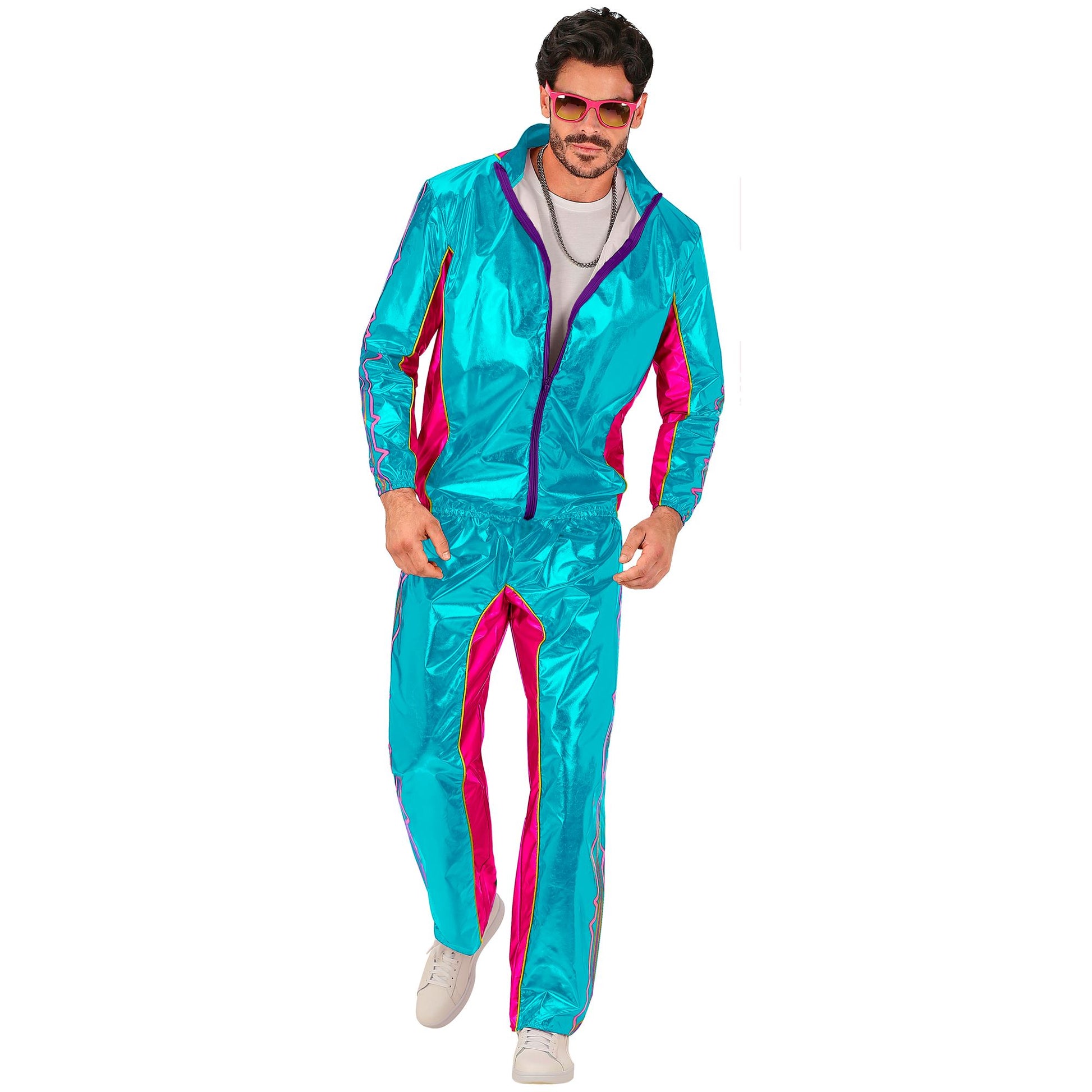 "PARTY FASHION TRAININGSANZUG DANCE MUSIC IN BLAU METALLIC" (Oberteil, Hose) – Detailansicht