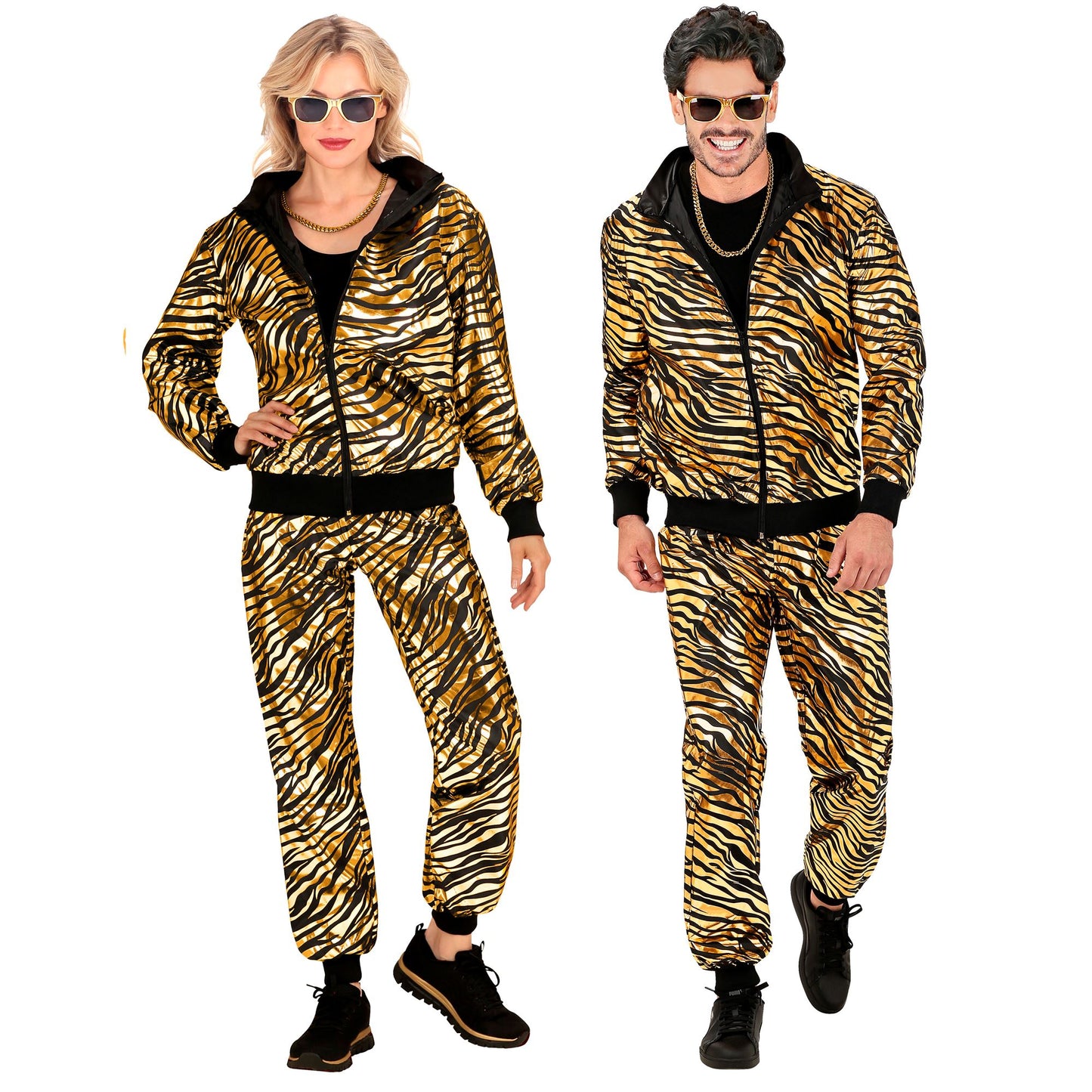"PARTY FASHION TRAININGSANZUG MIT TIERMUSTER IN GOLD METALLIC" (Oberteil, Hose) – Vorderansicht