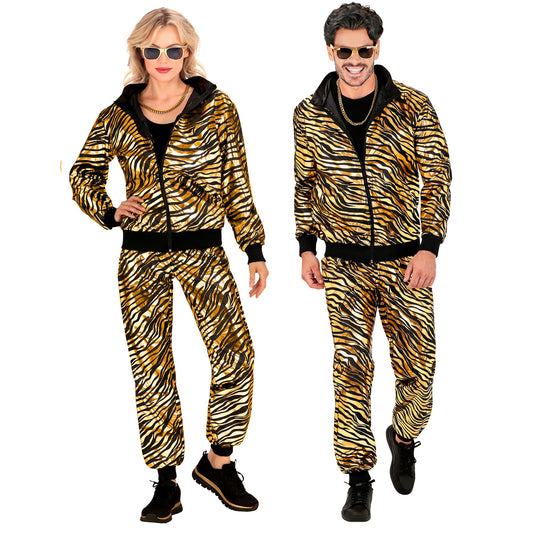 "PARTY FASHION TRAININGSANZUG MIT TIERMUSTER IN GOLD METALLIC" (Oberteil, Hose) – Vorderansicht