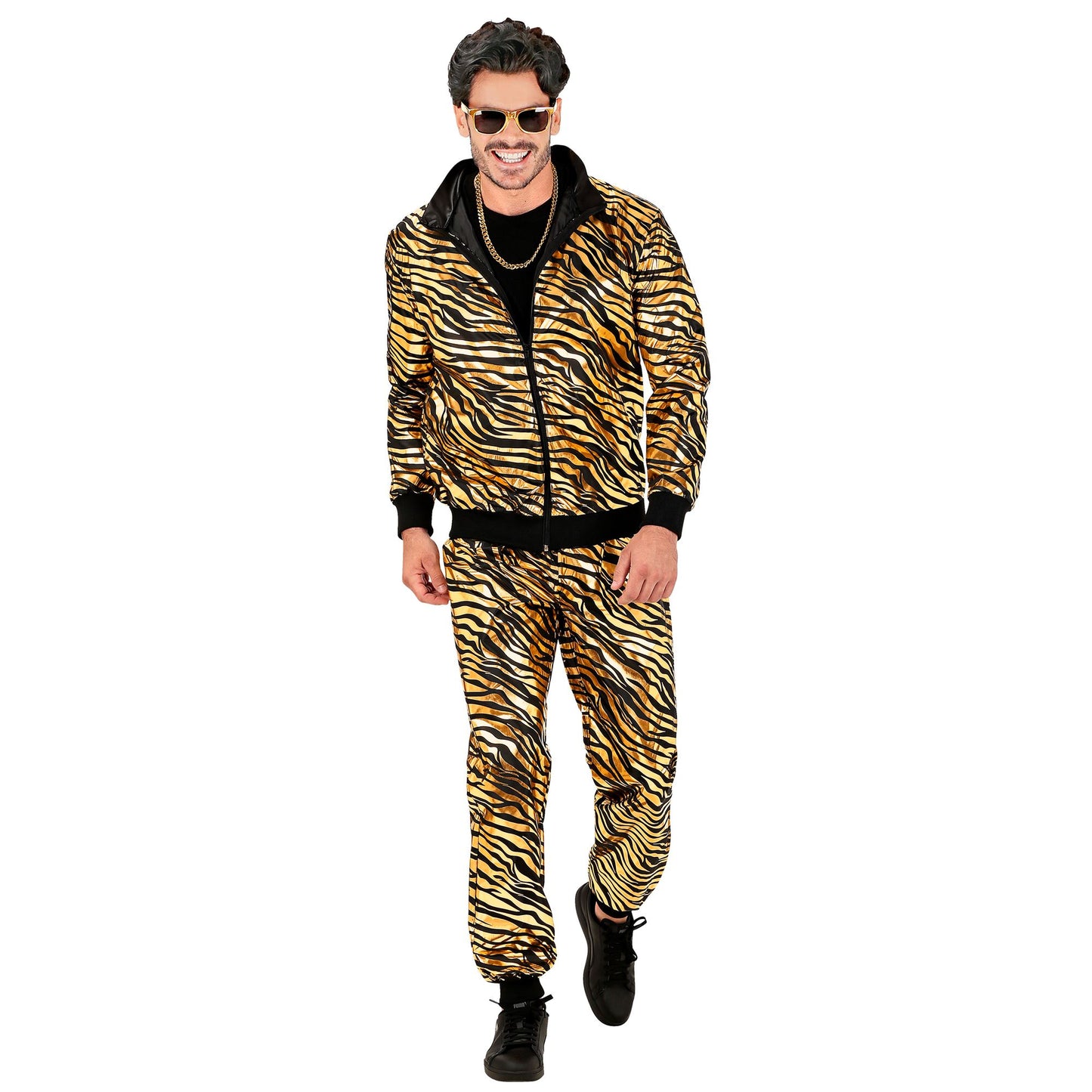 "PARTY FASHION TRAININGSANZUG MIT TIERMUSTER IN GOLD METALLIC" (Oberteil, Hose) – Detailansicht