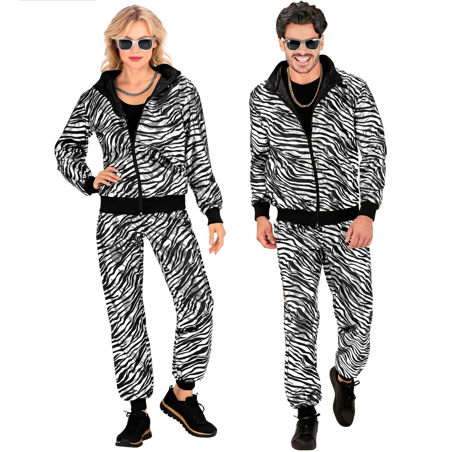 "PARTY FASHION TRAININGSANZUG MIT TIERMUSTER IN SILBER METALLIC" (Oberteil, Hose) – Vorderansicht