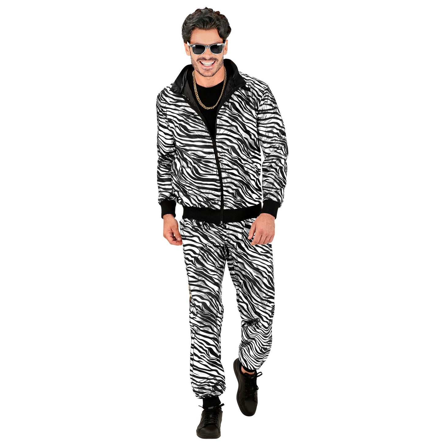 "PARTY FASHION TRAININGSANZUG MIT TIERMUSTER IN SILBER METALLIC" (Oberteil, Hose) – Detailansicht