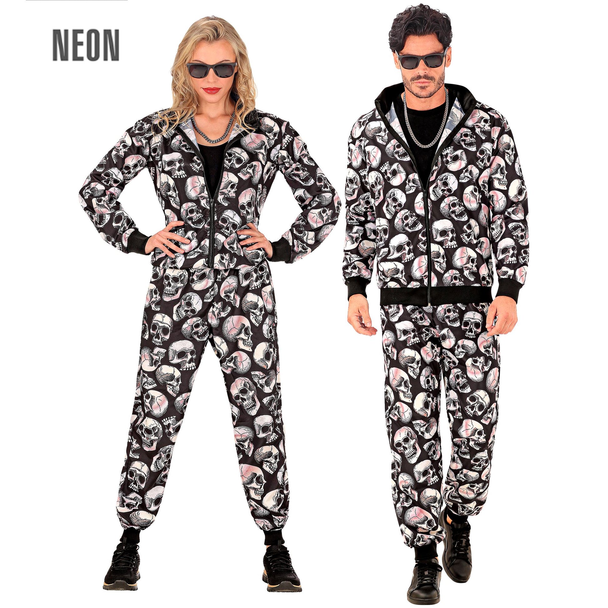 "PARTY FASHION TRAININGSANZUG MIT TOTENKÖPFEN" (Oberteil, Hose) – Vorderansicht