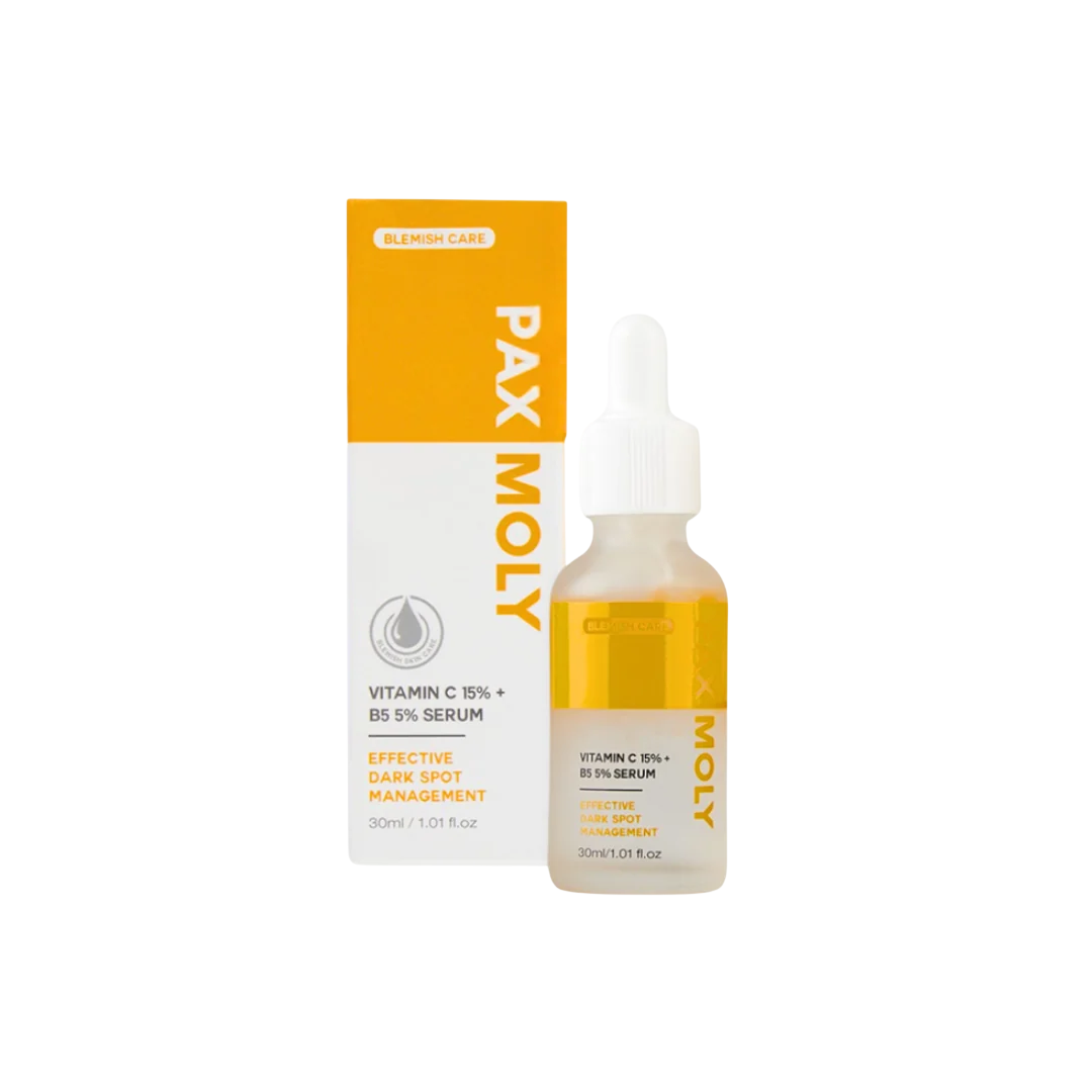 PaxMoly, Effective Dark Spot Management, 15% Vitamina C + 5% B5, Brightening & Hydrating, Tag & Nacht, Serum, Für das Gesicht, 30 ml
