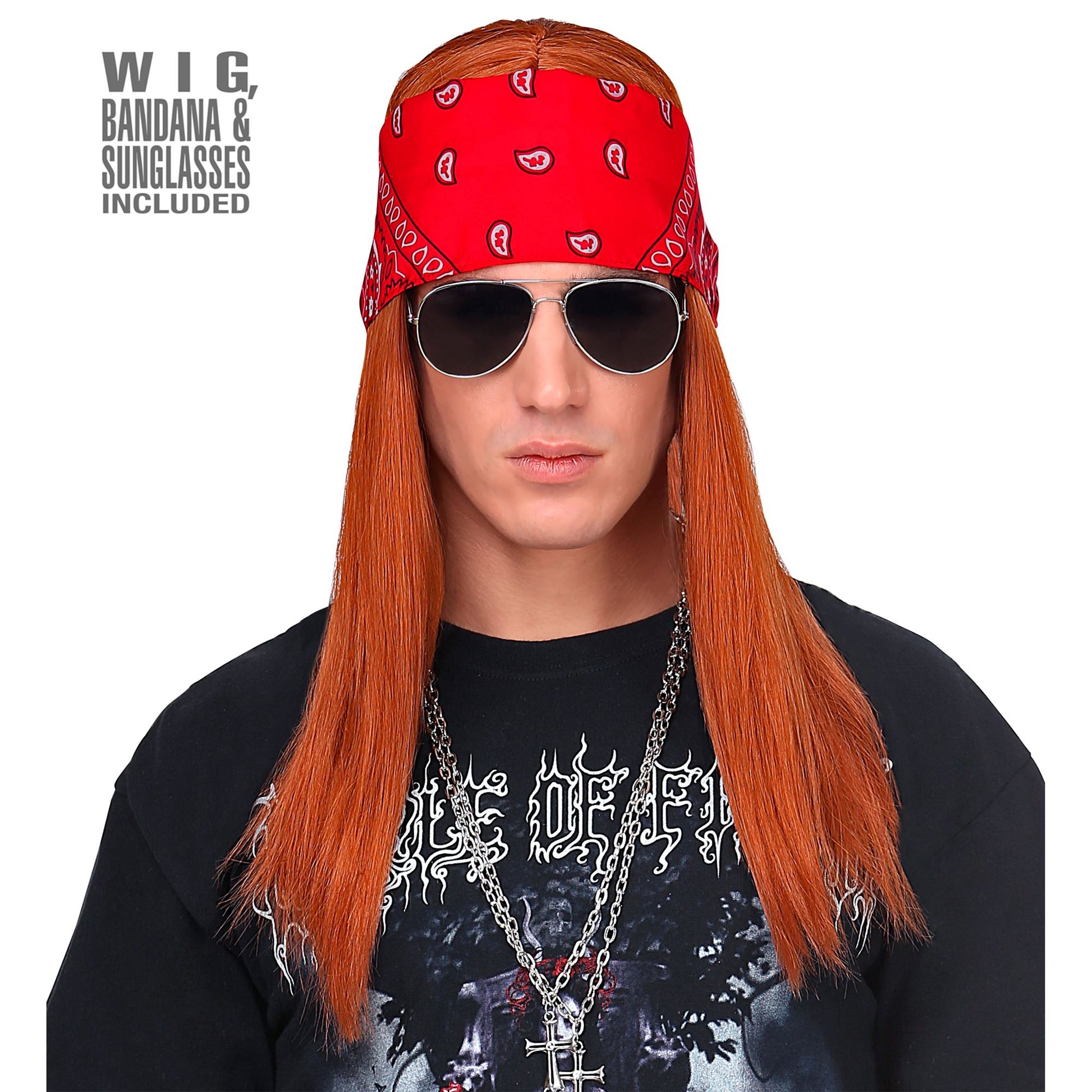 "PERÜCKE AXEL MIT BANDANA UND SONNENBRILLE" in Polybag – Vorderansicht