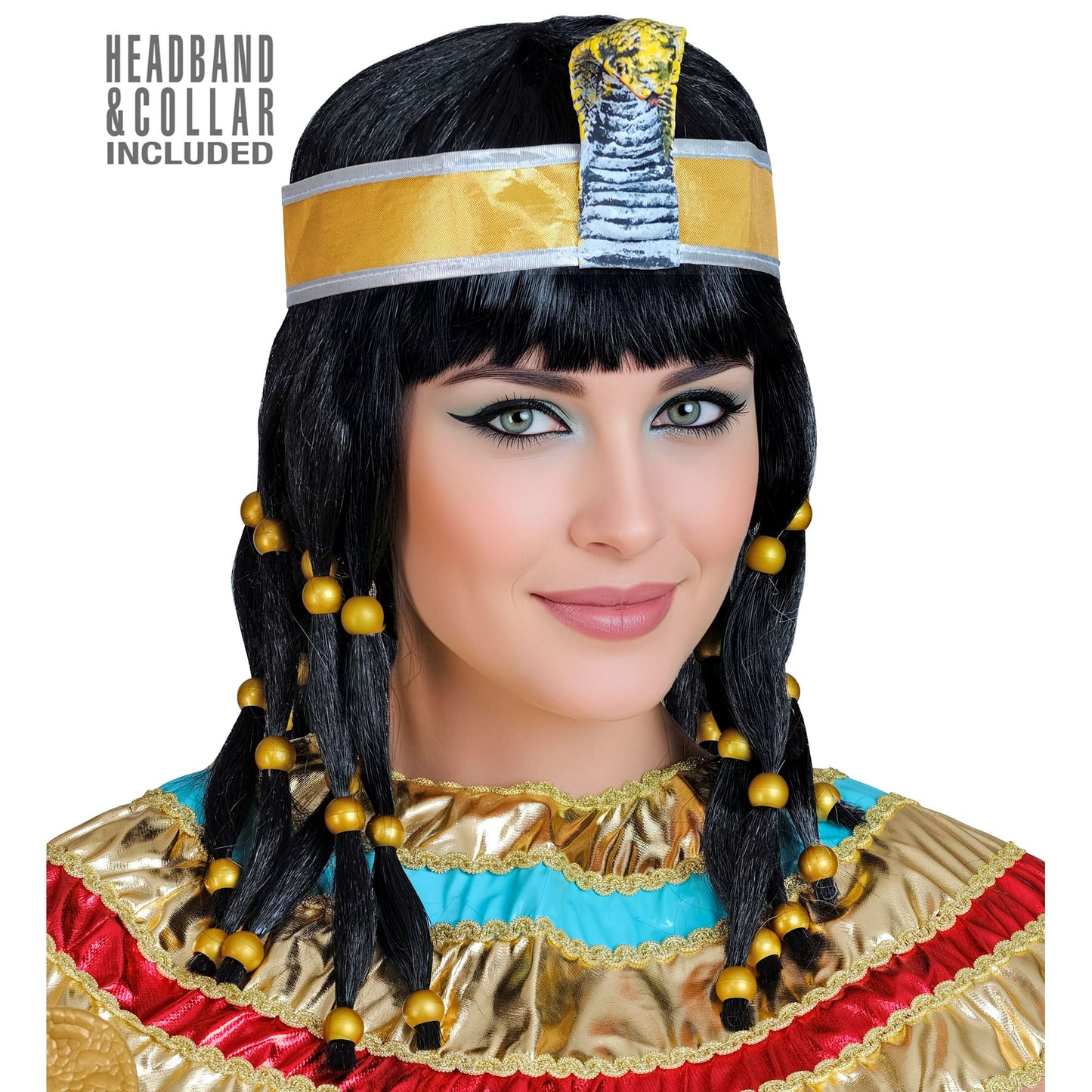 "PERÜCKE CLEOPATRA MIT KRAGEN UND KOPFBAND" in Box – Vorderansicht