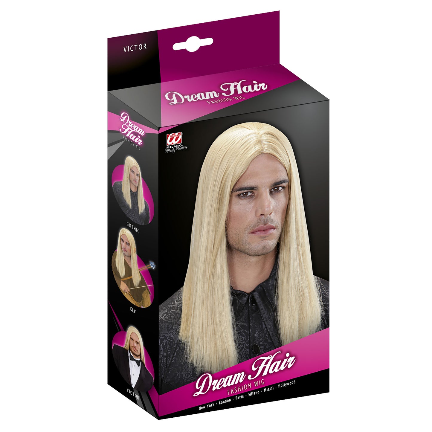 "PERÜCKE DREAM HAIR VIKTOR BLOND" in farbiger Box – Detailansicht