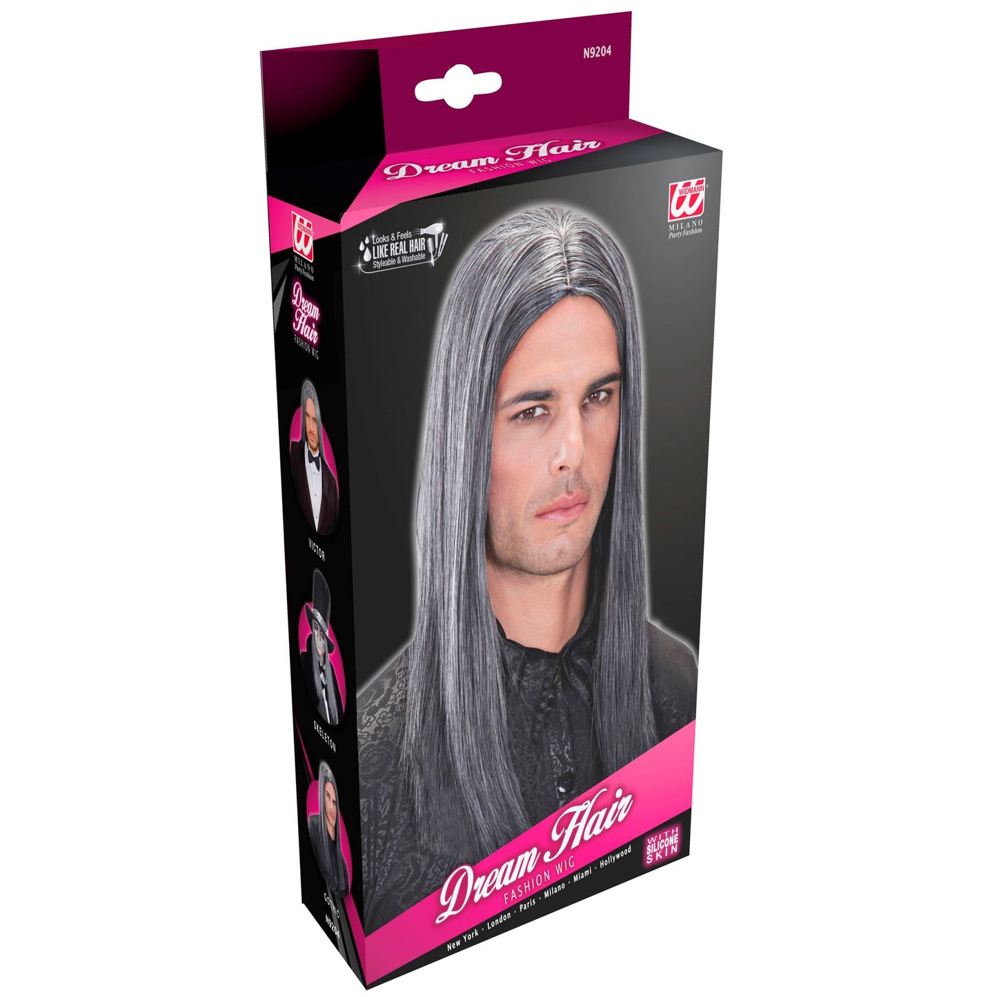 "PERÜCKE DREAM HAIR VIKTOR GRAU" in farbiger Box – Detailansicht