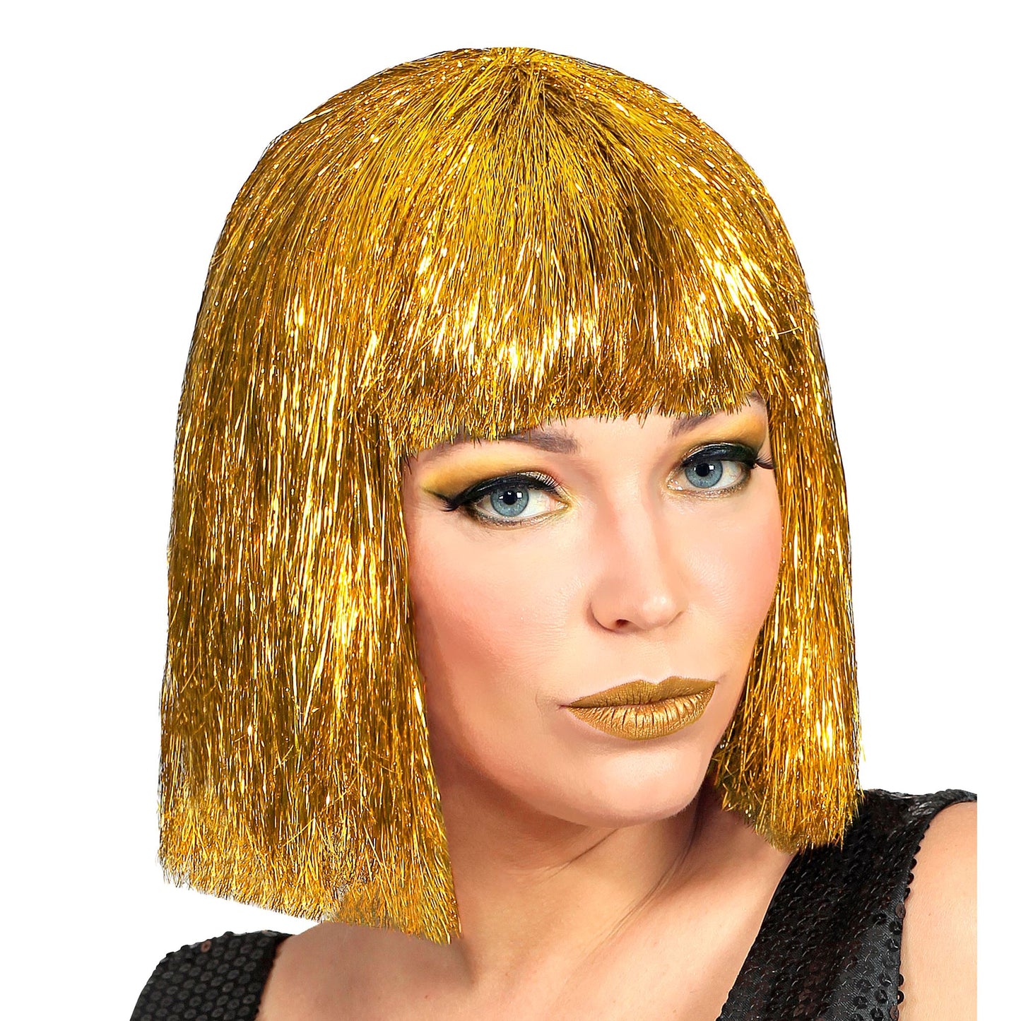 "PERÜCKE GLITZY VEGAS GOLD" in Box – Vorderansicht