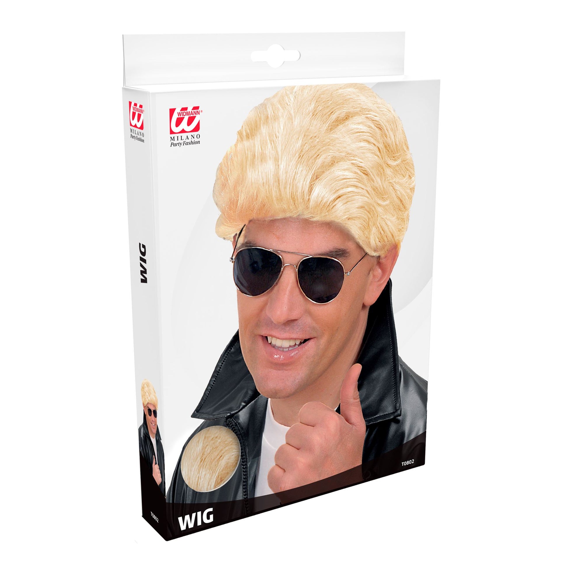 "PERÜCKE GREASER" blond - in Box – Detailansicht