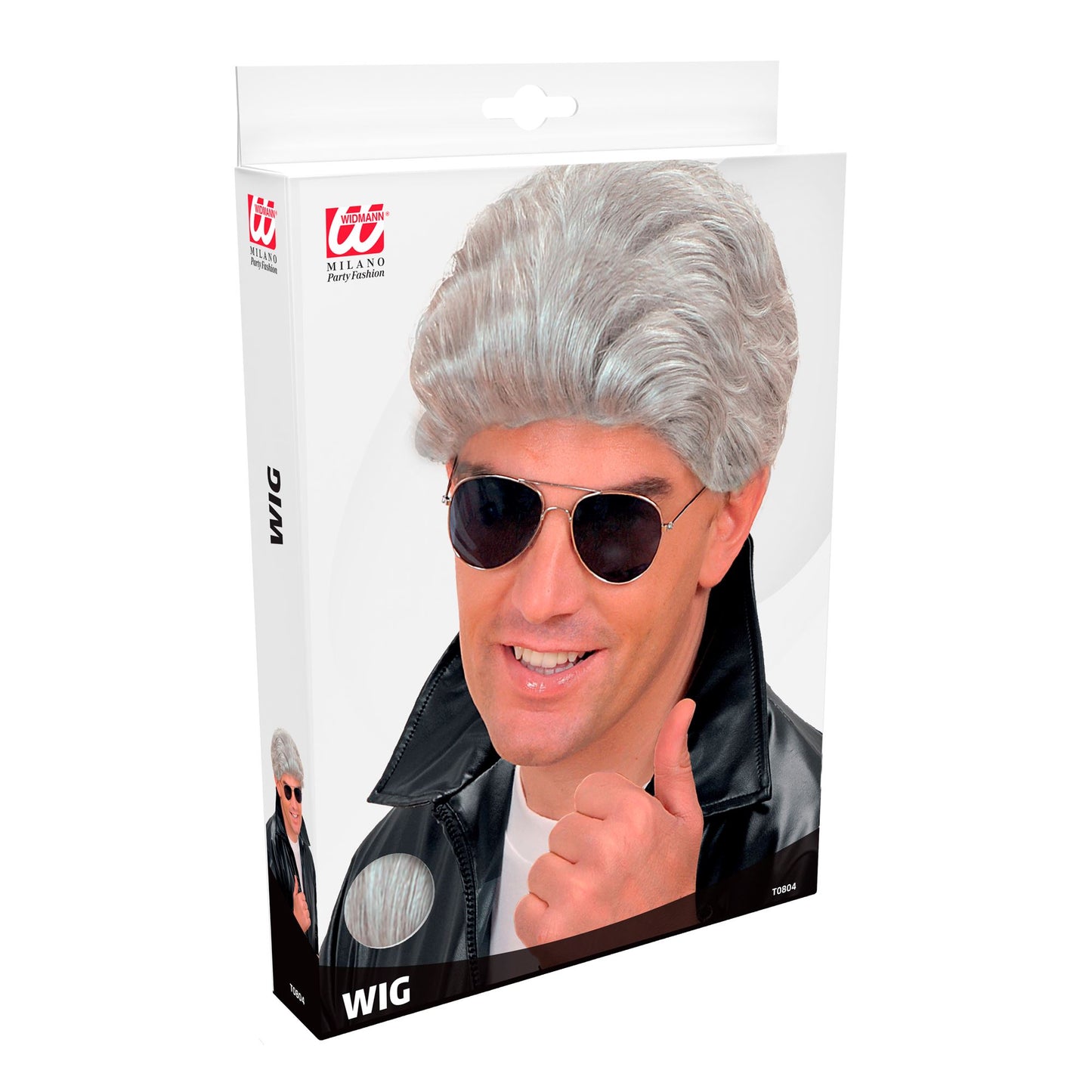 "PERÜCKE GREASER" grau - in Box – Detailansicht